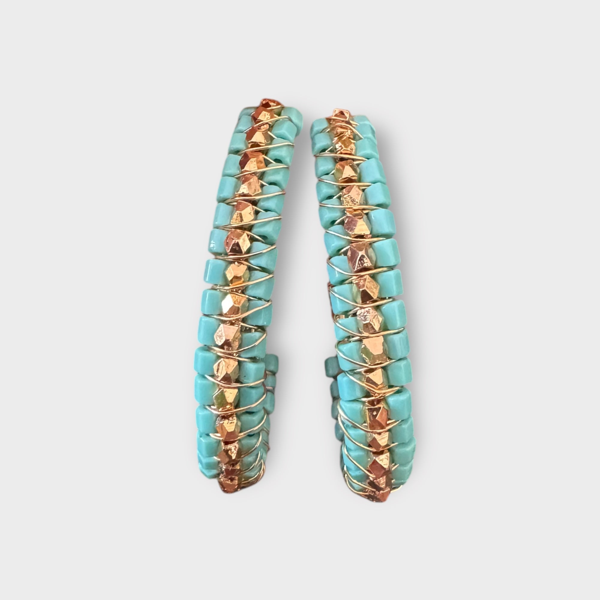 GAS BIJOUX - Boucles d'oreilles LYRE créoles grands modèles dorées et turquoise