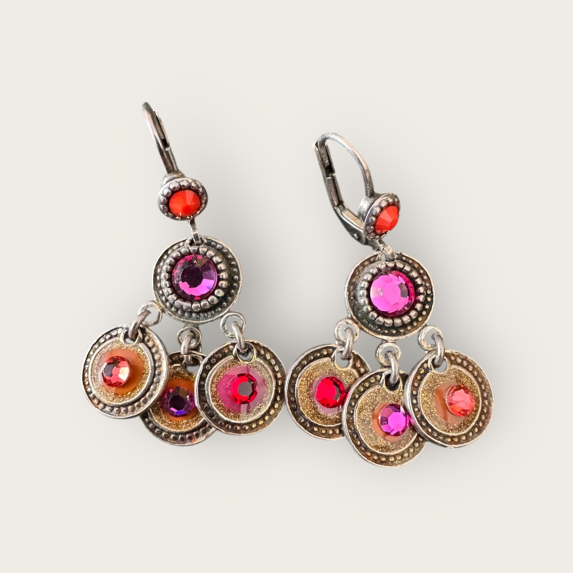 GAS BIJOUX - Boucles d'oreilles SEQUIN double rangs base argentée et cristaux de Swarovski multicolore