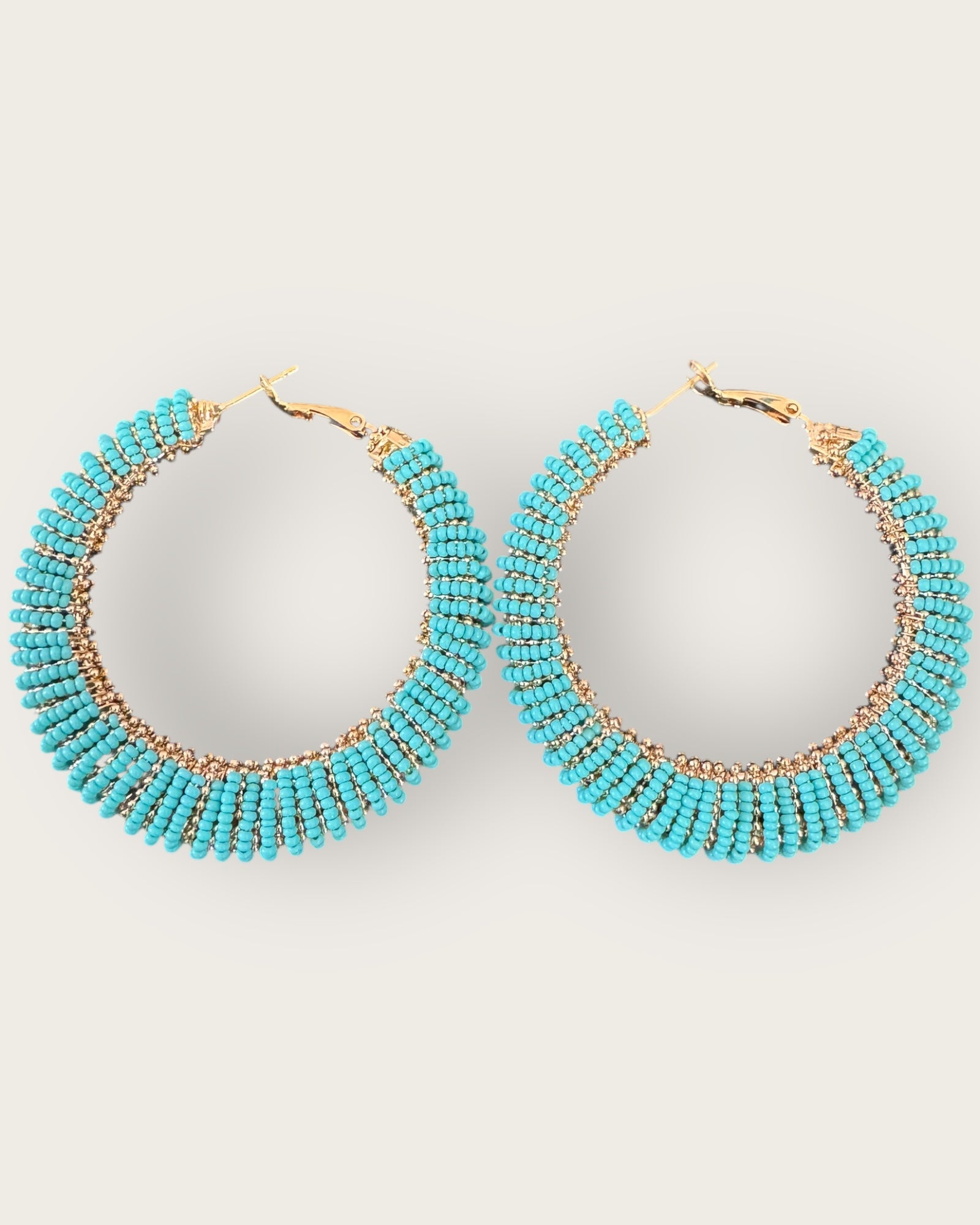 GAS BIJOUX - Boucles d'oreilles créoles IZZIA très grand modèle dorées à l'or fin - Turquoise