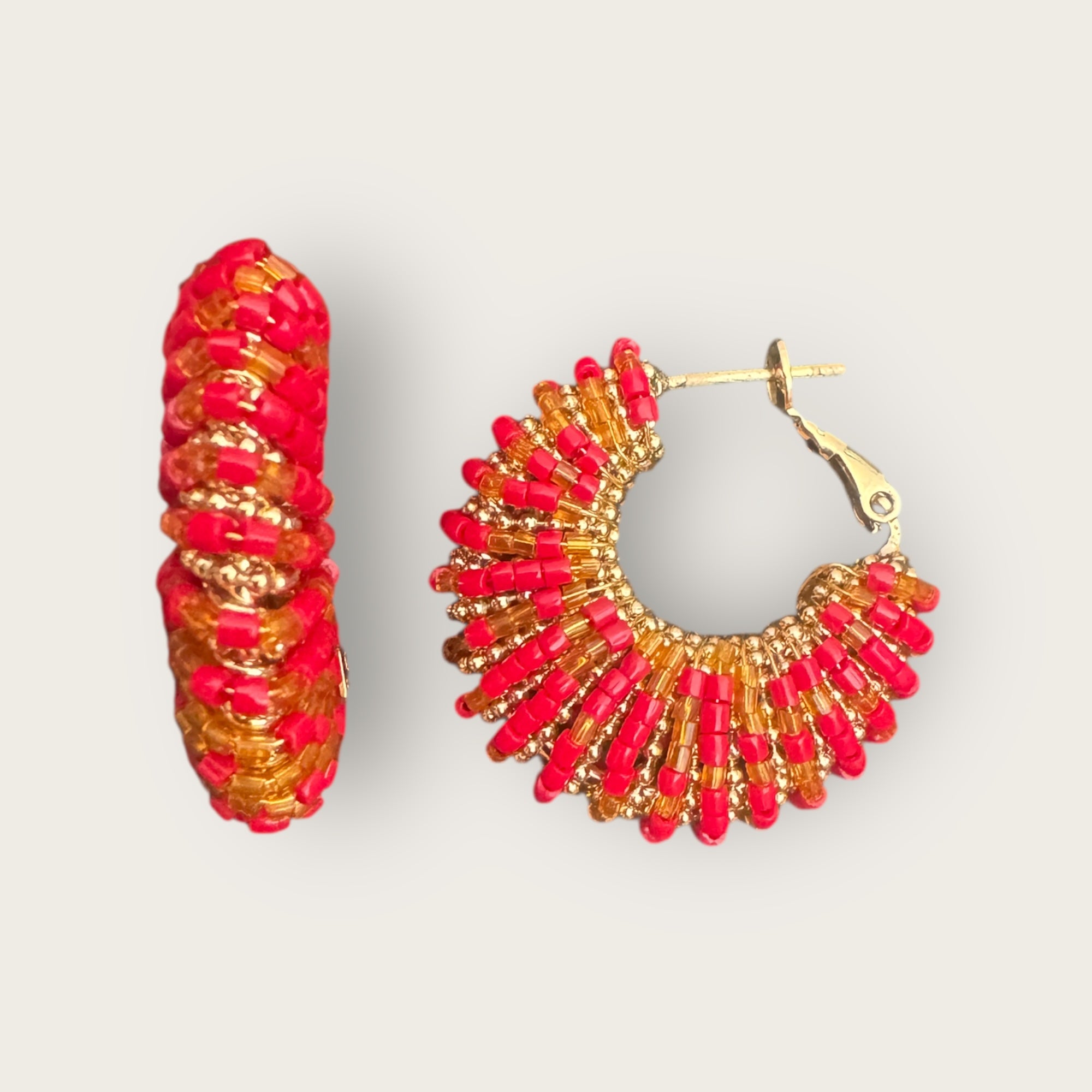 GAS BIJOUX - Boucles d’oreilles IZZIA petit modèle dorées à l’or fin - Rouge et doré