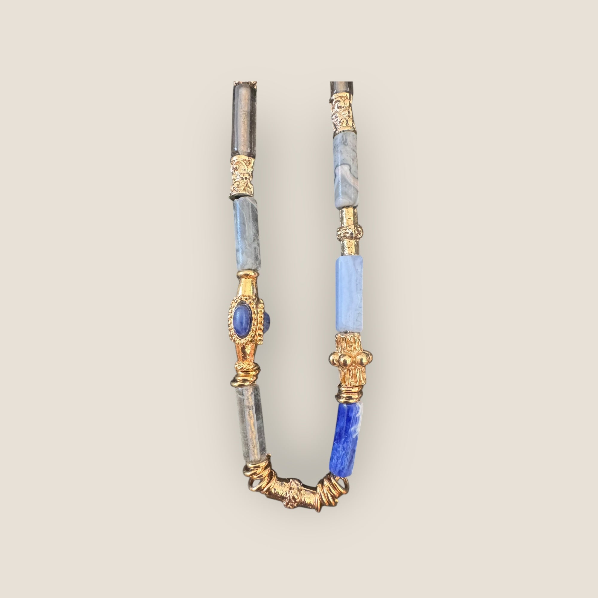 GAS BIJOUX - Collier KALI bis doré à l’or fin - Tons de bleu et gris
