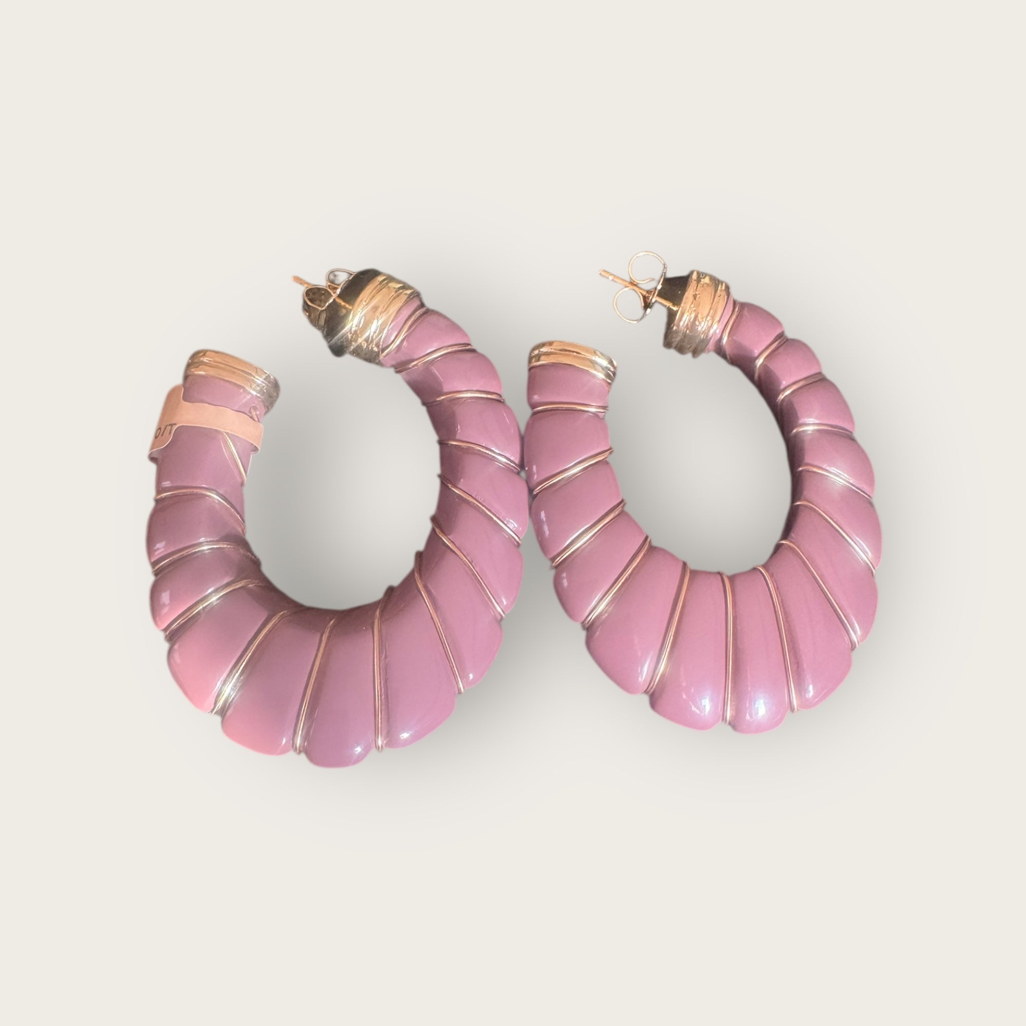 GAS BIJOUX - Boucles d'oreilles CYCADE grand modèle dorées à l'or fin - Acétate bois de rose