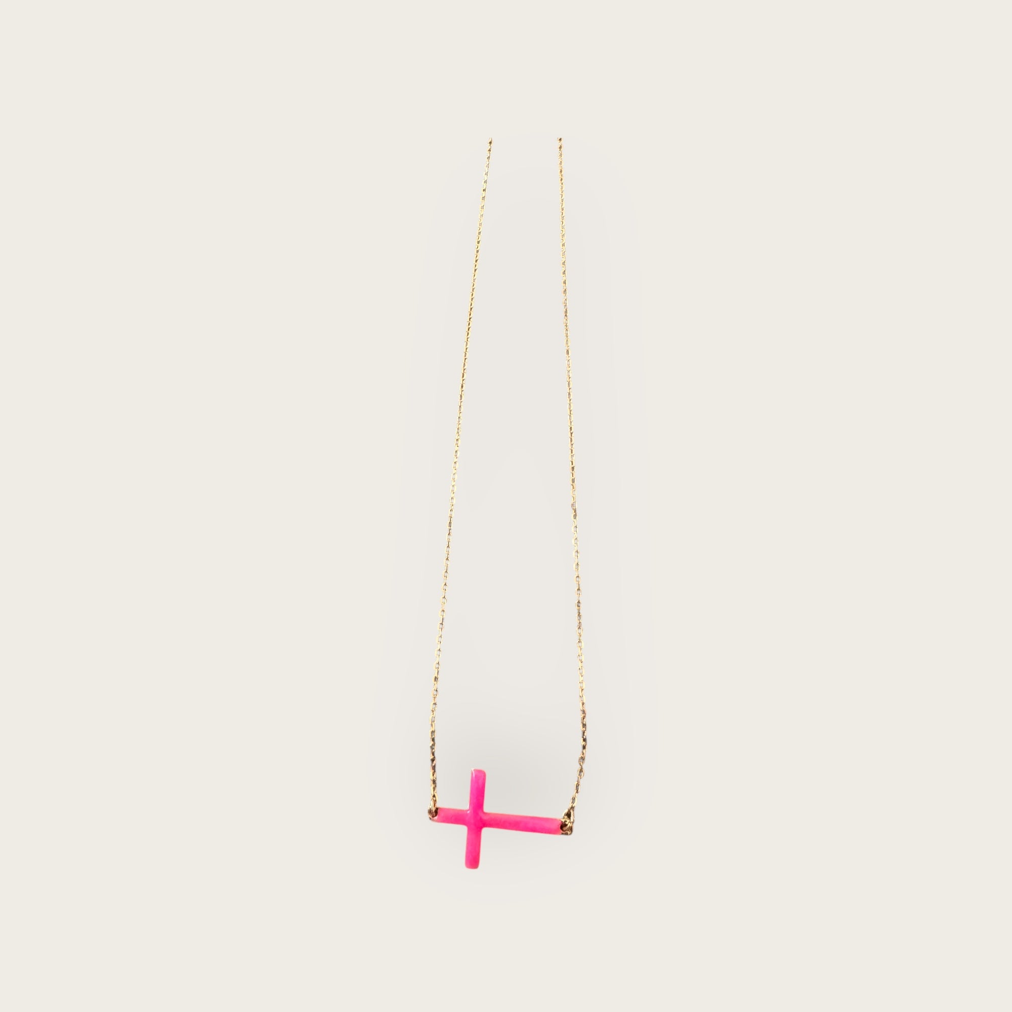 Mademoiselle OUPS - Collier CORPUS CRAZY - Grande croix émaillée horizontale - ROSE FLUO