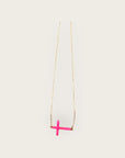 Mademoiselle OUPS - Collier CORPUS CRAZY - Grande croix émaillée horizontale - ROSE FLUO