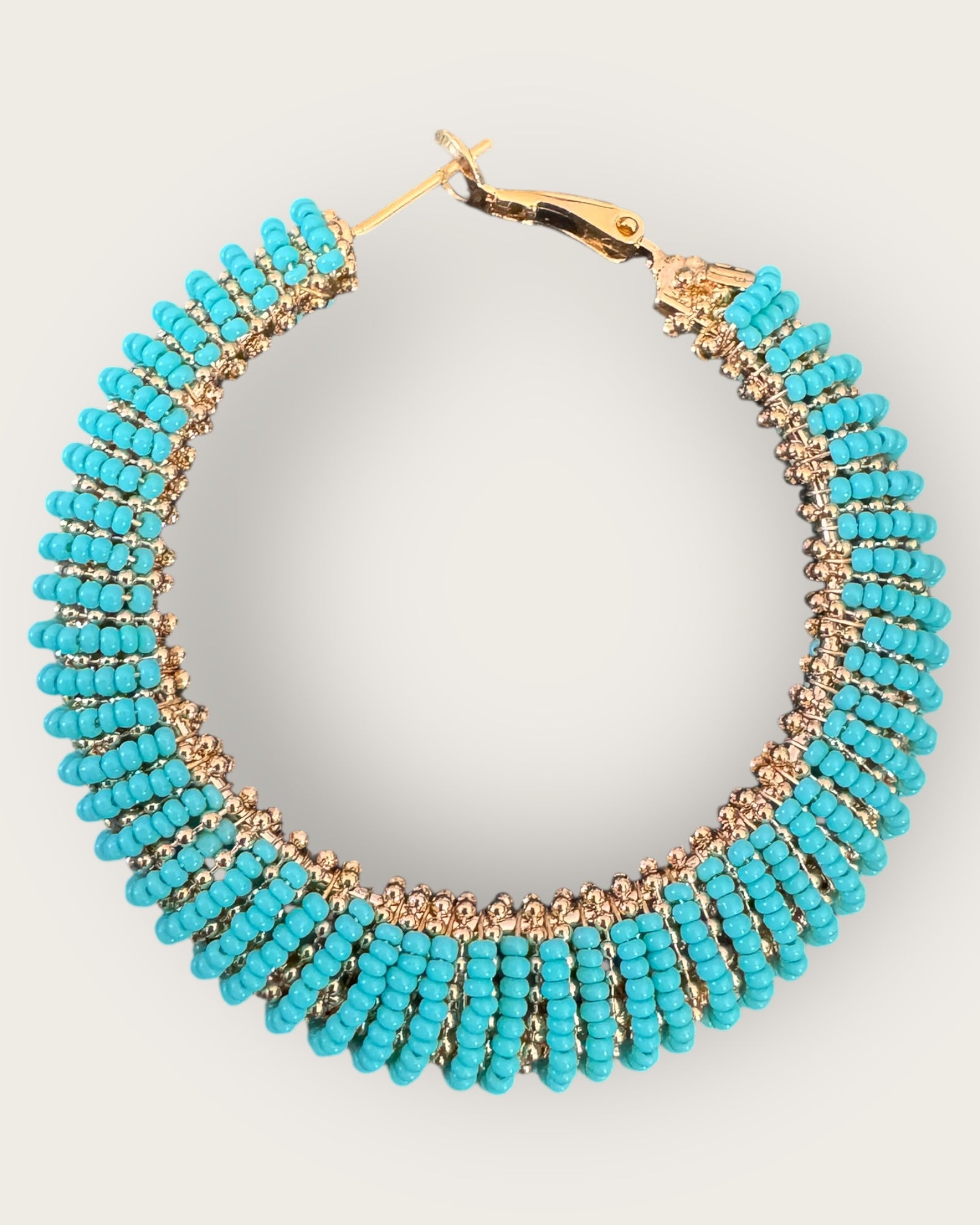 GAS BIJOUX - Boucles d'oreilles créoles IZZIA très grand modèle dorées à l'or fin - Turquoise