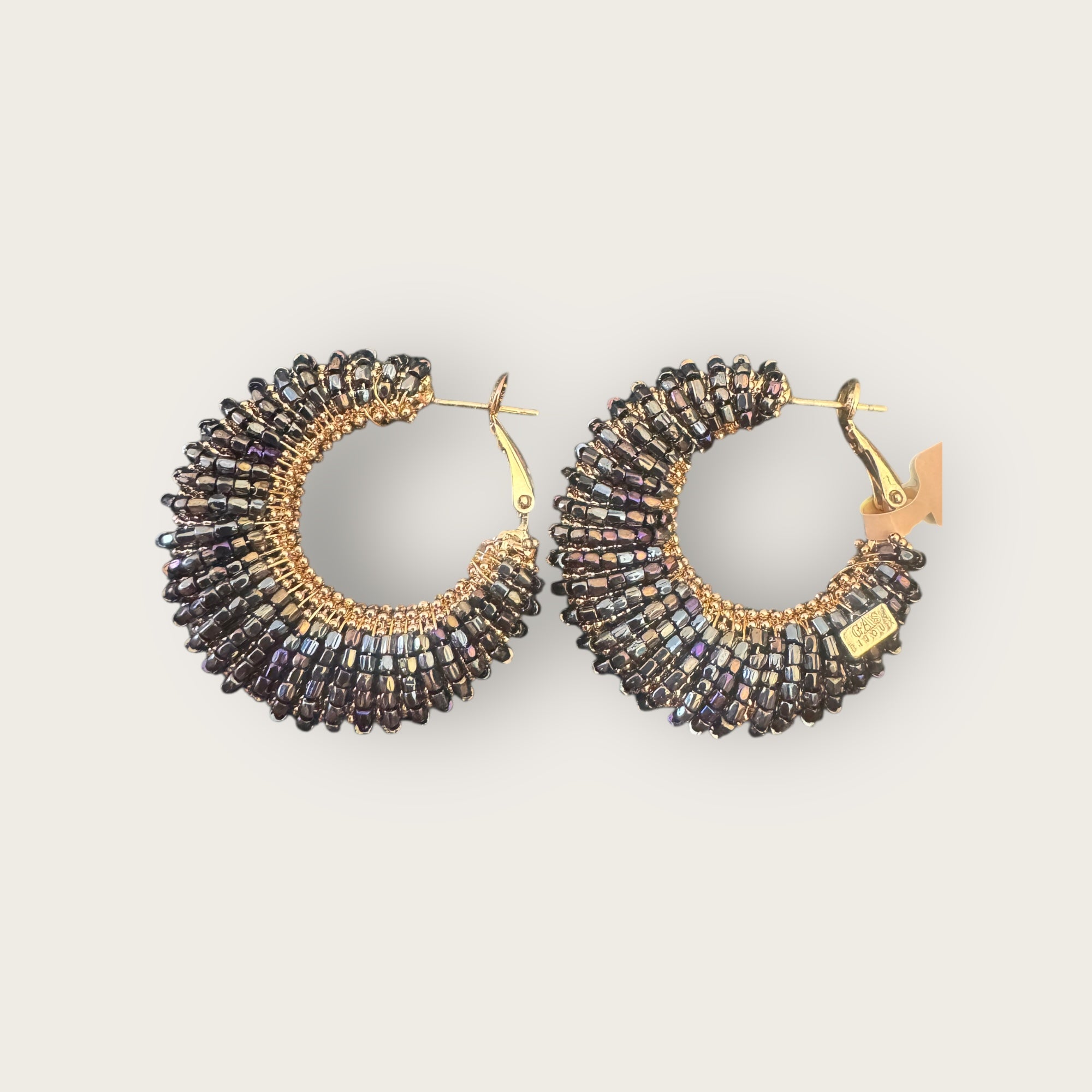 GAS BIJOUX - Boucles d’oreilles IZZIA grand modèle dorées à l’or fin - Noir reflets dorés