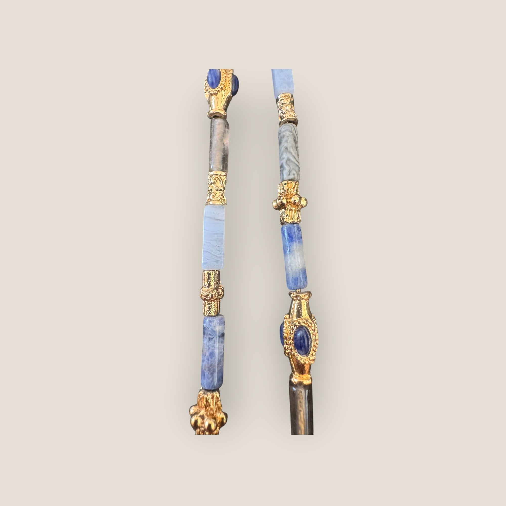 GAS BIJOUX - Collier KALI bis doré à l’or fin - Tons de bleu et gris