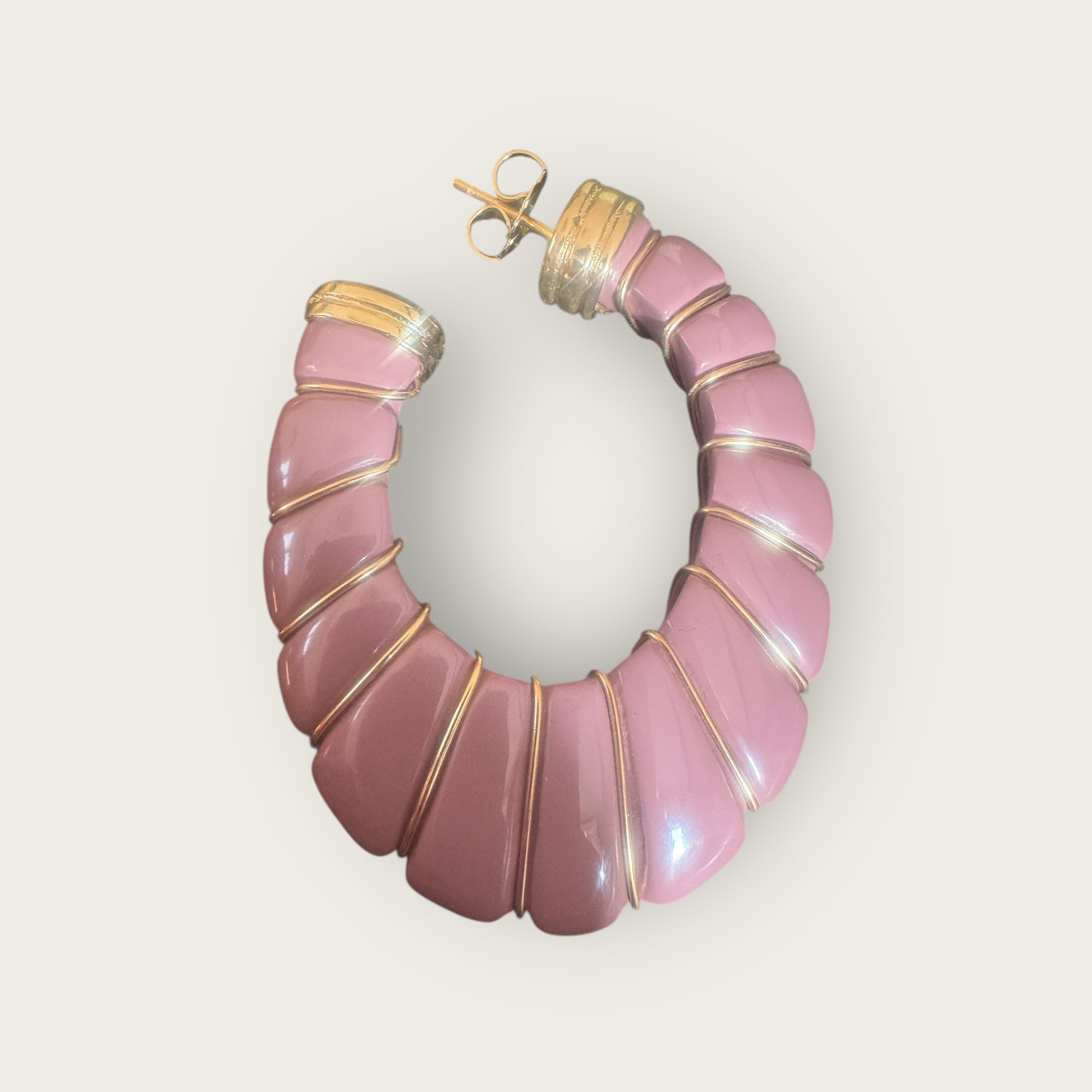 GAS BIJOUX - Boucles d'oreilles CYCADE grand modèle dorées à l'or fin - Acétate bois de rose