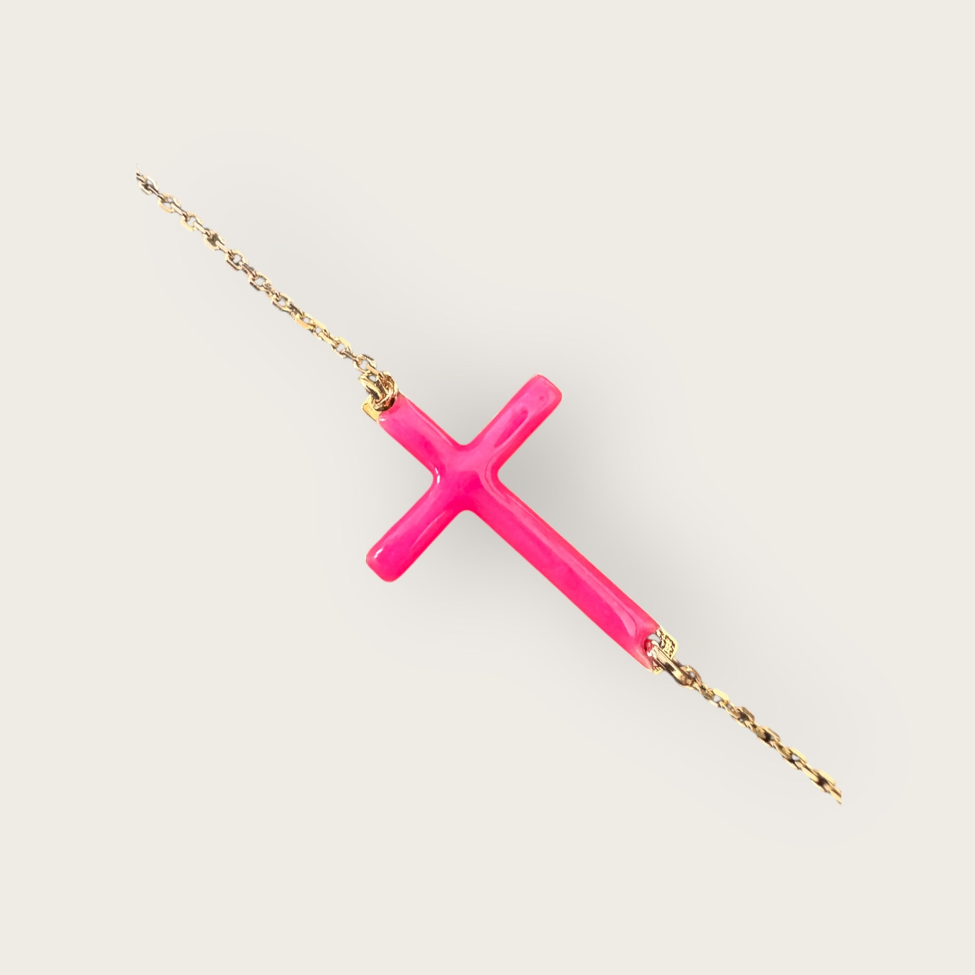 Mademoiselle OUPS - Bracelet CORPUS CRAZY grande croix émaillée - ROSE FLUO