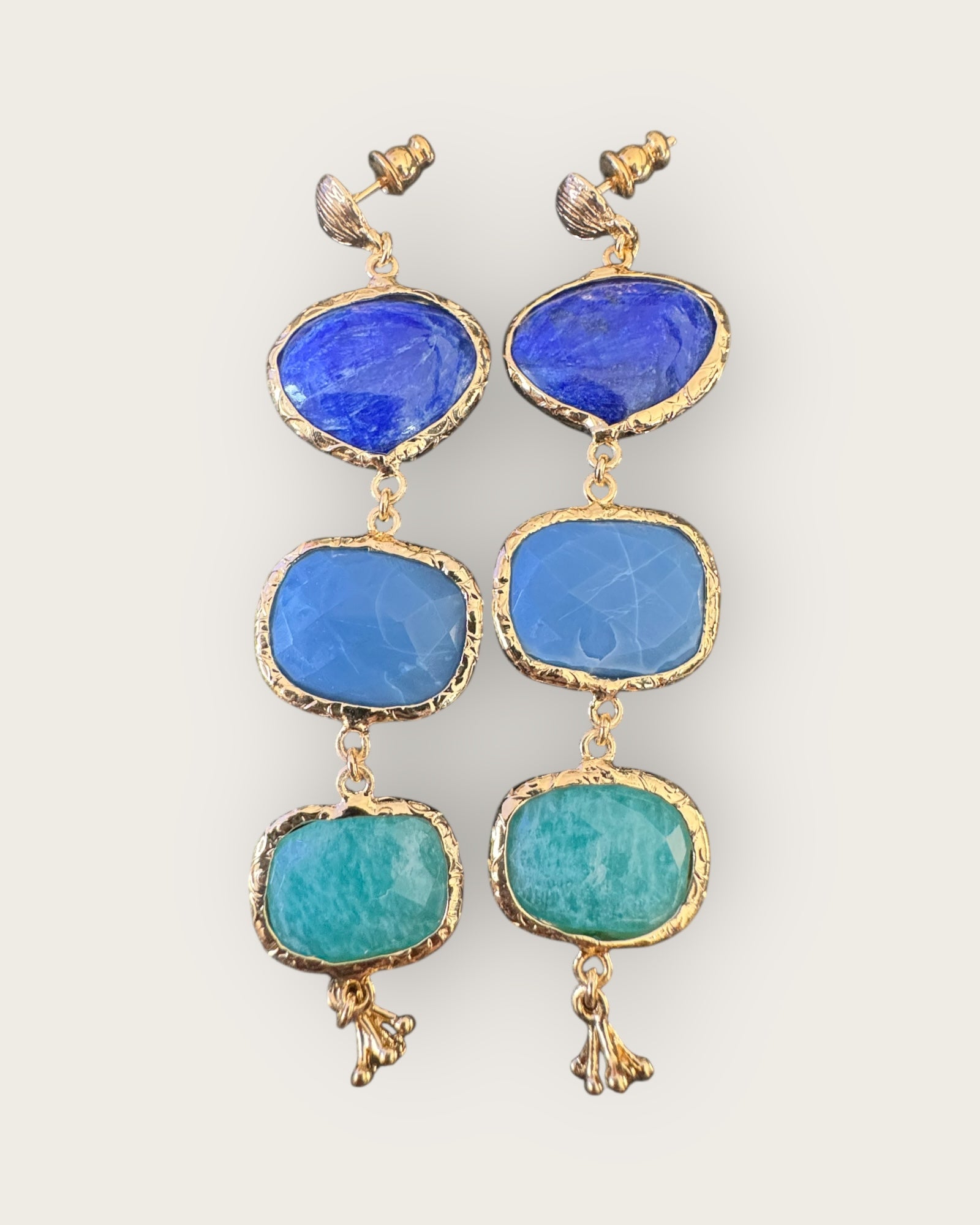 GAS BIJOUX - Boucles d'oreilles SILENE, Saphir, lapis et amazonite dorées à l'or fin