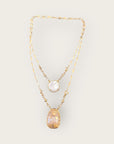 GAS BIJOUX - Collier SERTI SCAPULAIRE doré à l'or fin et scarabée beige