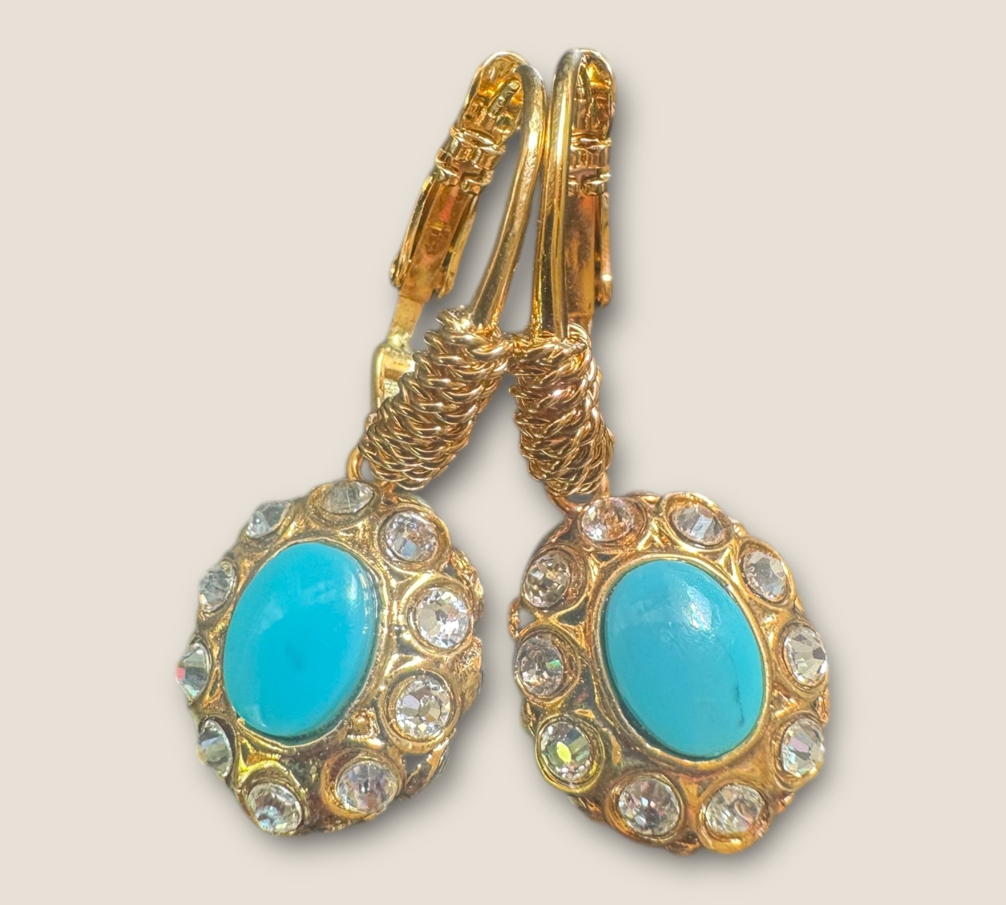 GAS BIJOUX - Boucles d'oreilles TAO SPLASH dorées à l'or fin - Cristaux blancs et turquoise