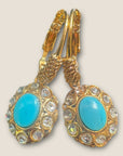 GAS BIJOUX - Boucles d'oreilles TAO SPLASH dorées à l'or fin - Cristaux blancs et turquoise