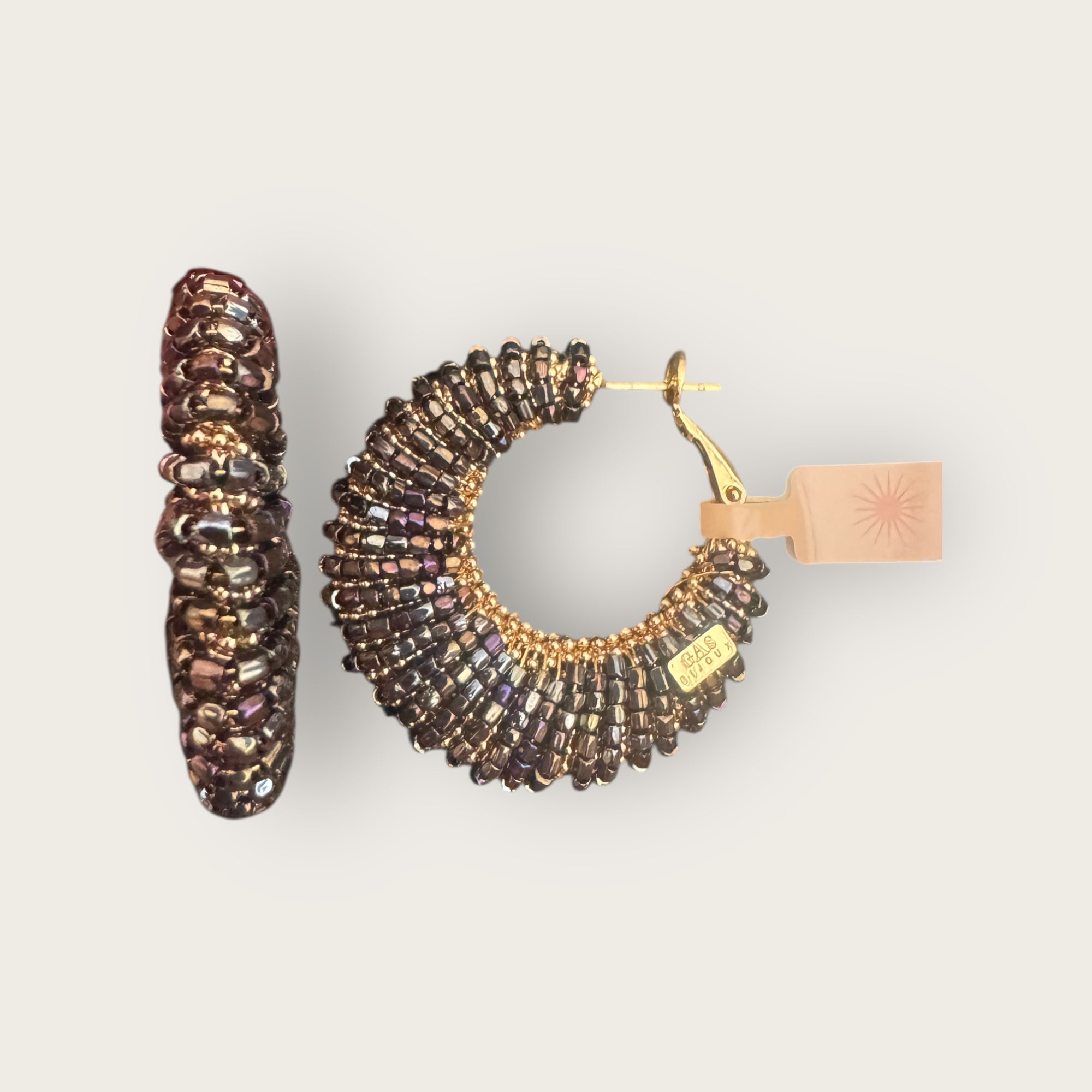 GAS BIJOUX - Boucles d’oreilles IZZIA grand modèle dorées à l’or fin - Noir reflets dorés