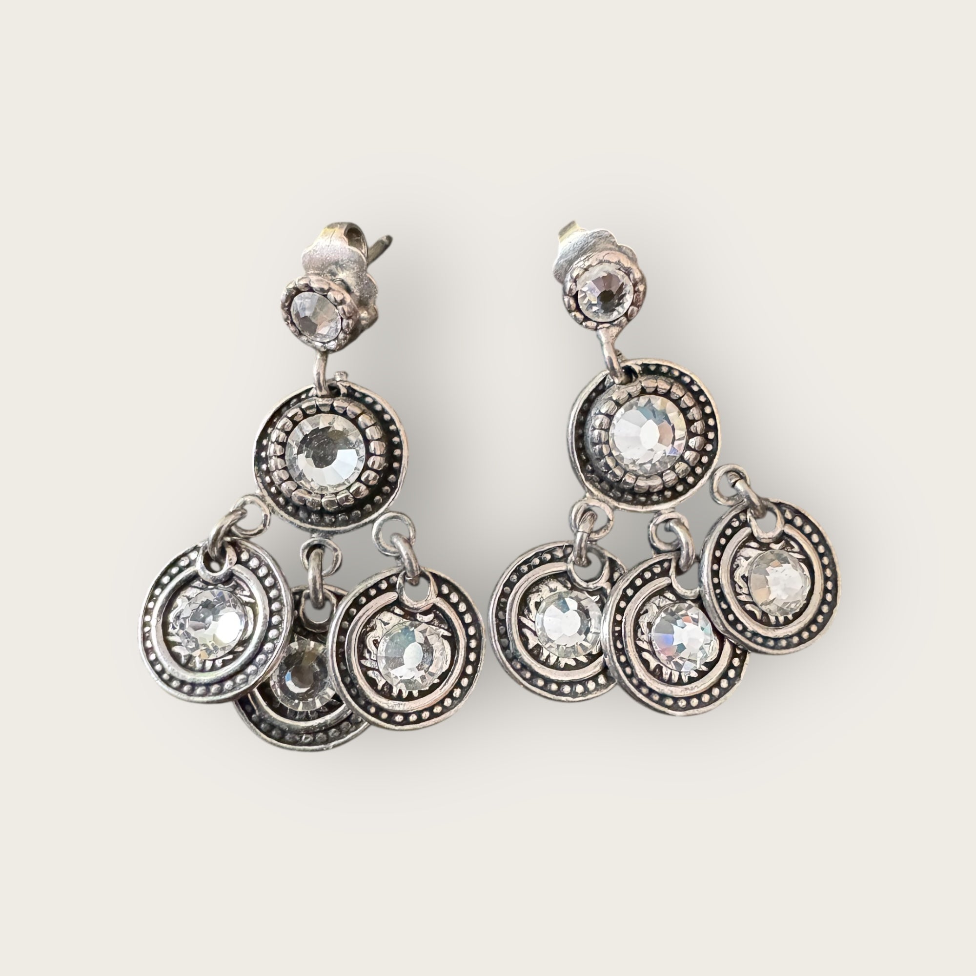 GAS BIJOUX - Boucles d'oreilles SEQUINS double rang métal argenté et cristal de Swarovski blanc