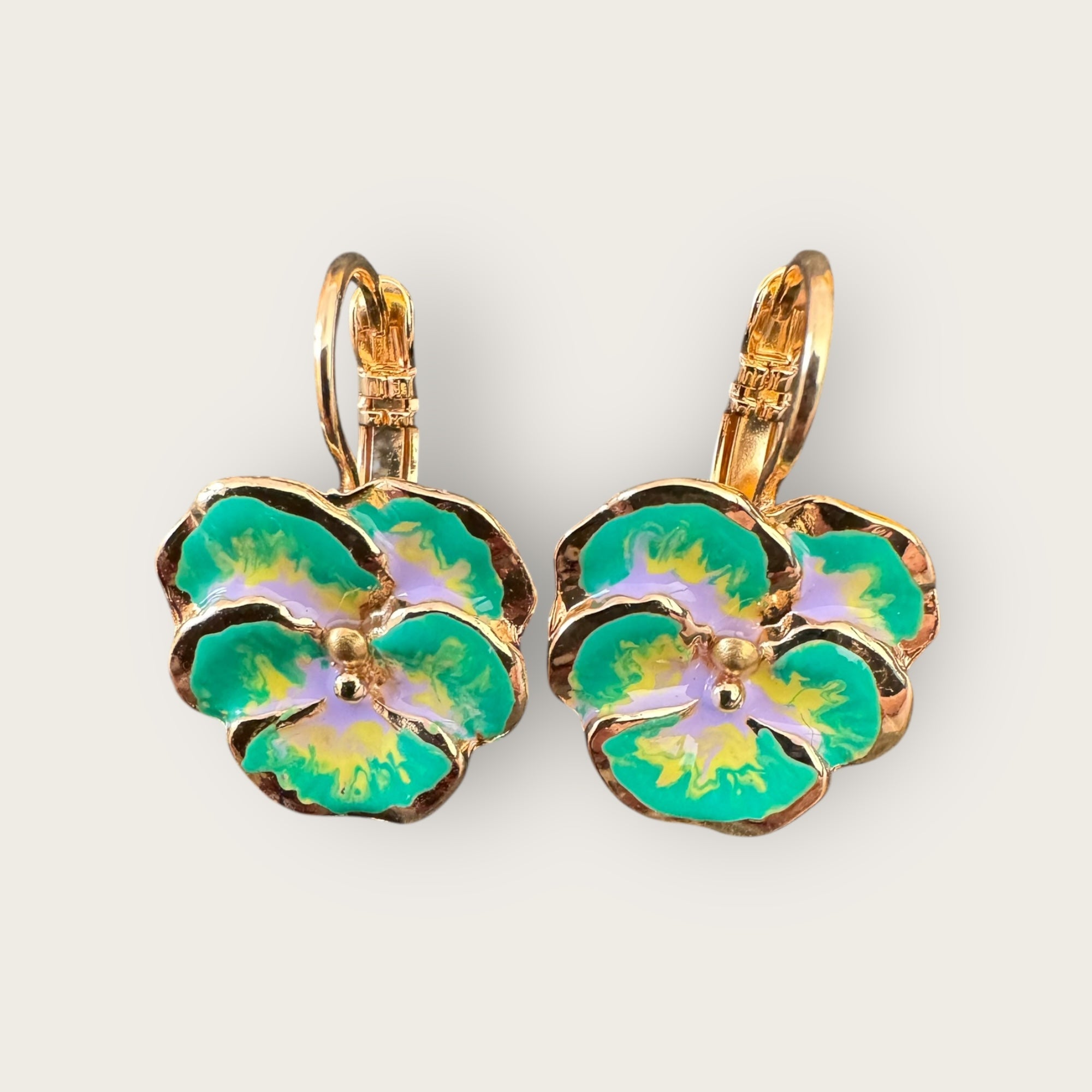 GAS BIJOUX - Boucles d'oreilles PENSEE émail petit modèle dorées à l'or fin
