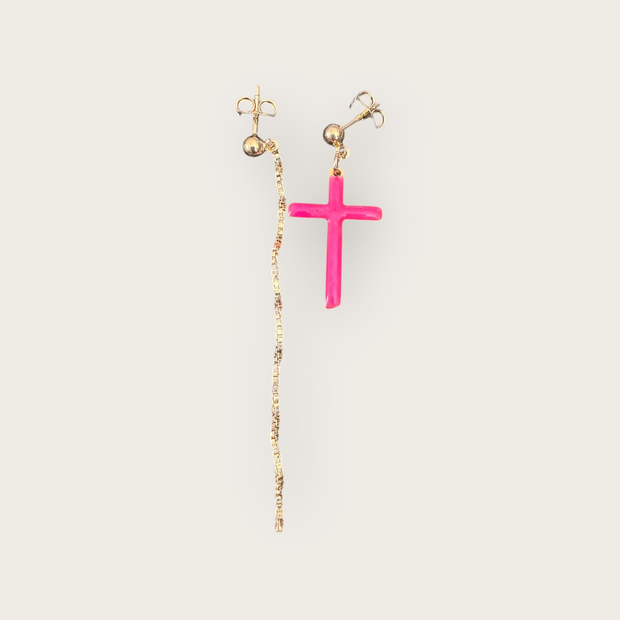 Mademoiselle OUPS - Boucles d'oreilles CORPUS CRAZY simple croix émaillée - ROSE FLUO