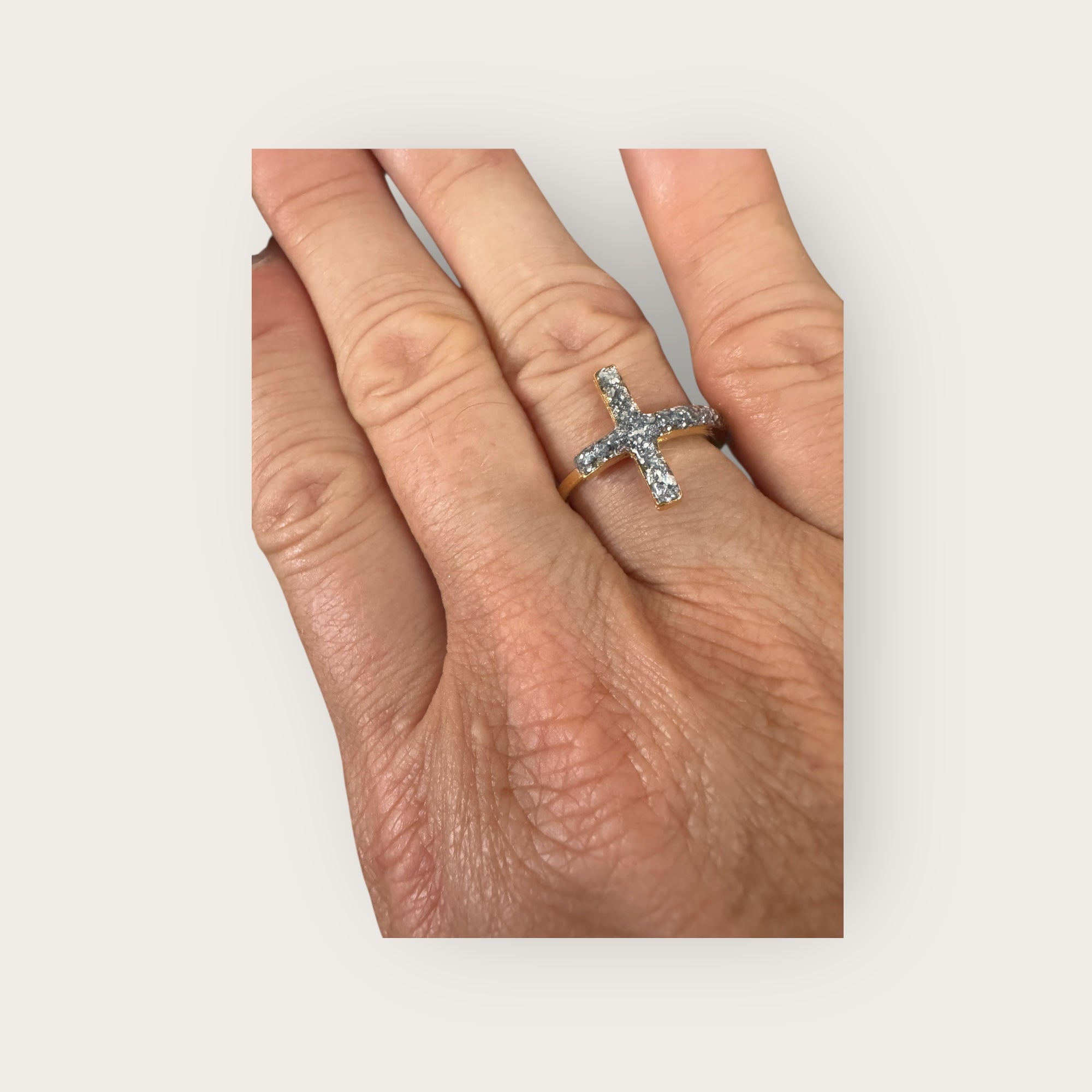 Mademoiselle OUPS - Bague CORPUS CRAZY grande croix émaillée - ARGENTEE