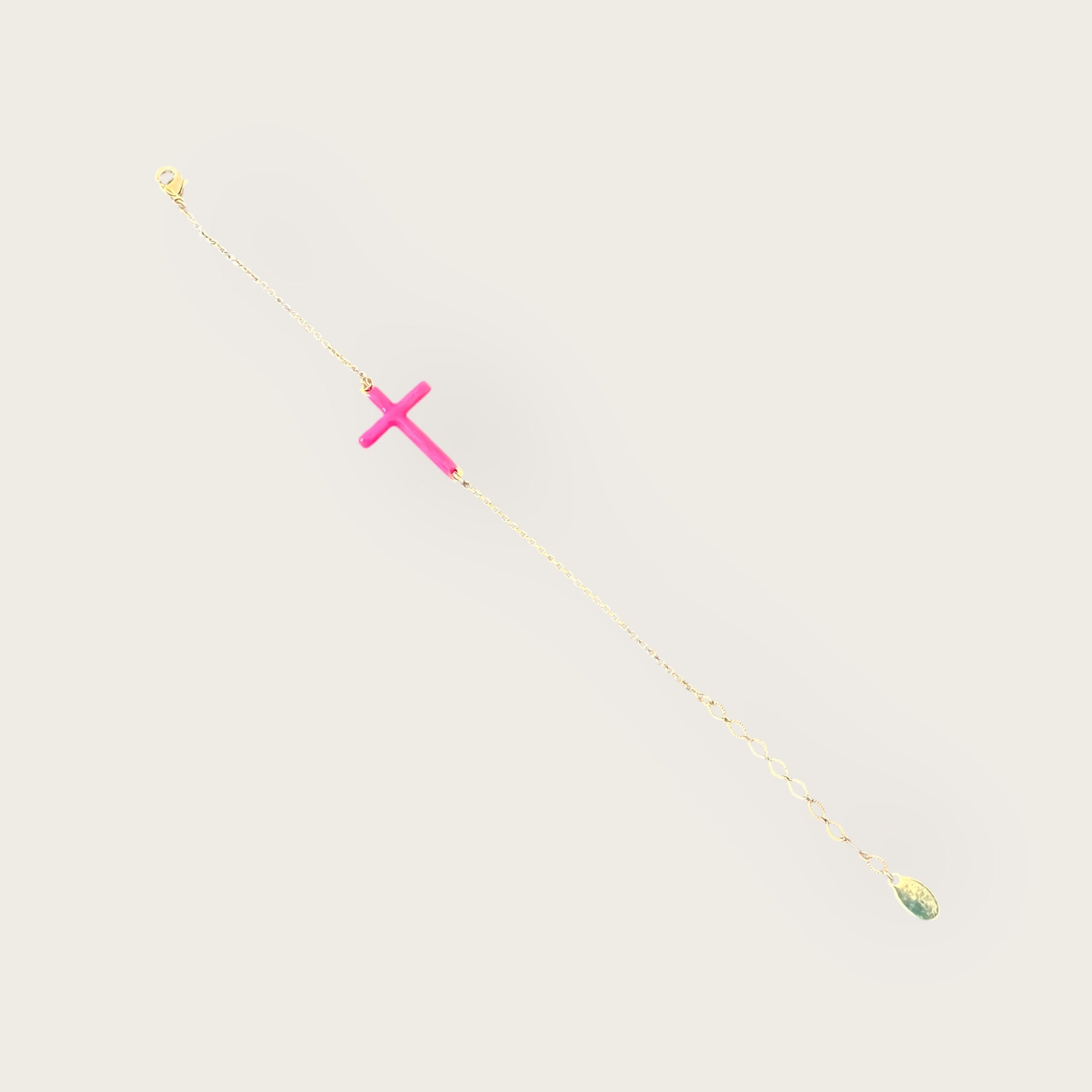 Mademoiselle OUPS - Bracelet CORPUS CRAZY grande croix émaillée - ROSE FLUO