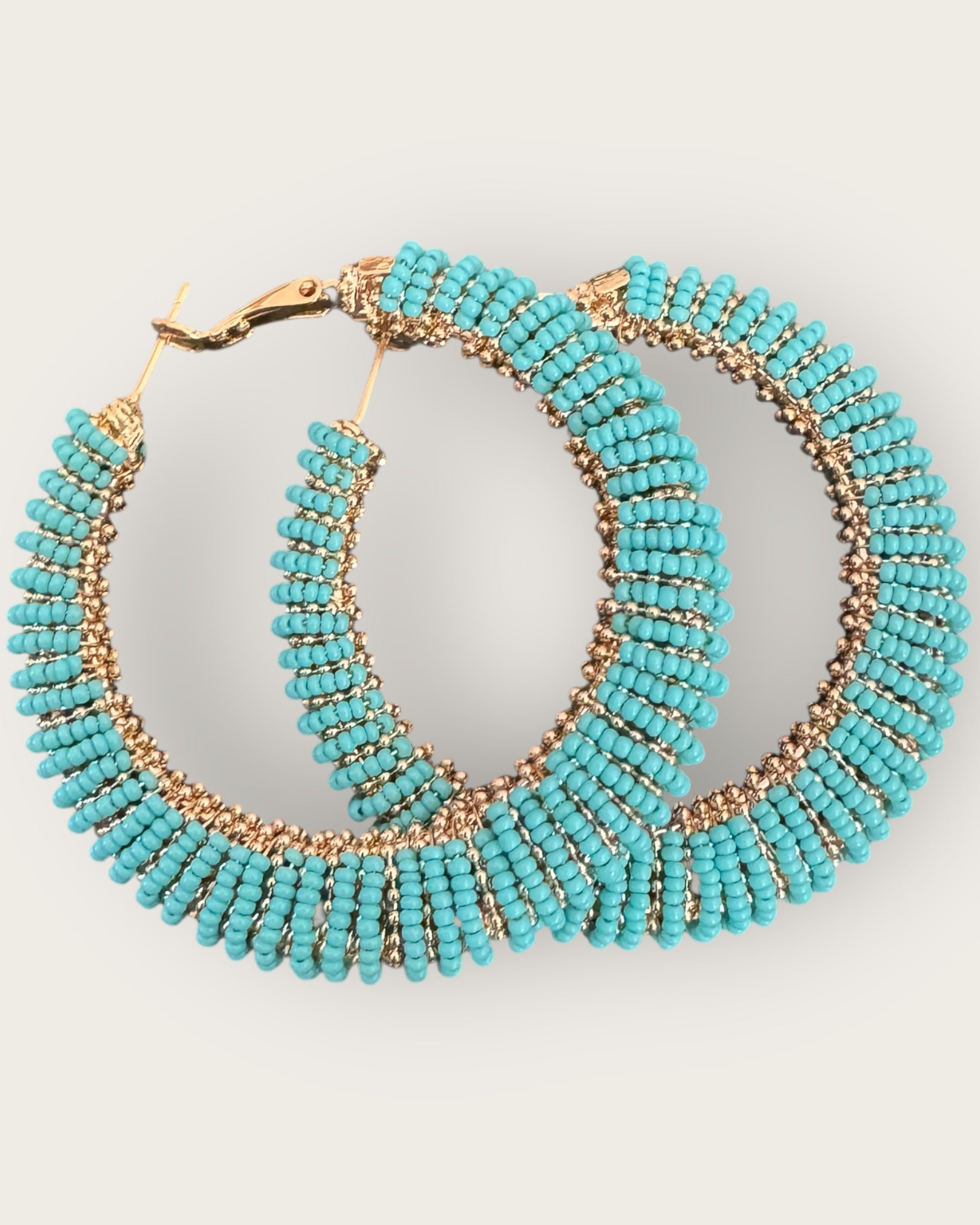 GAS BIJOUX - Boucles d'oreilles créoles IZZIA très grand modèle dorées à l'or fin - Turquoise