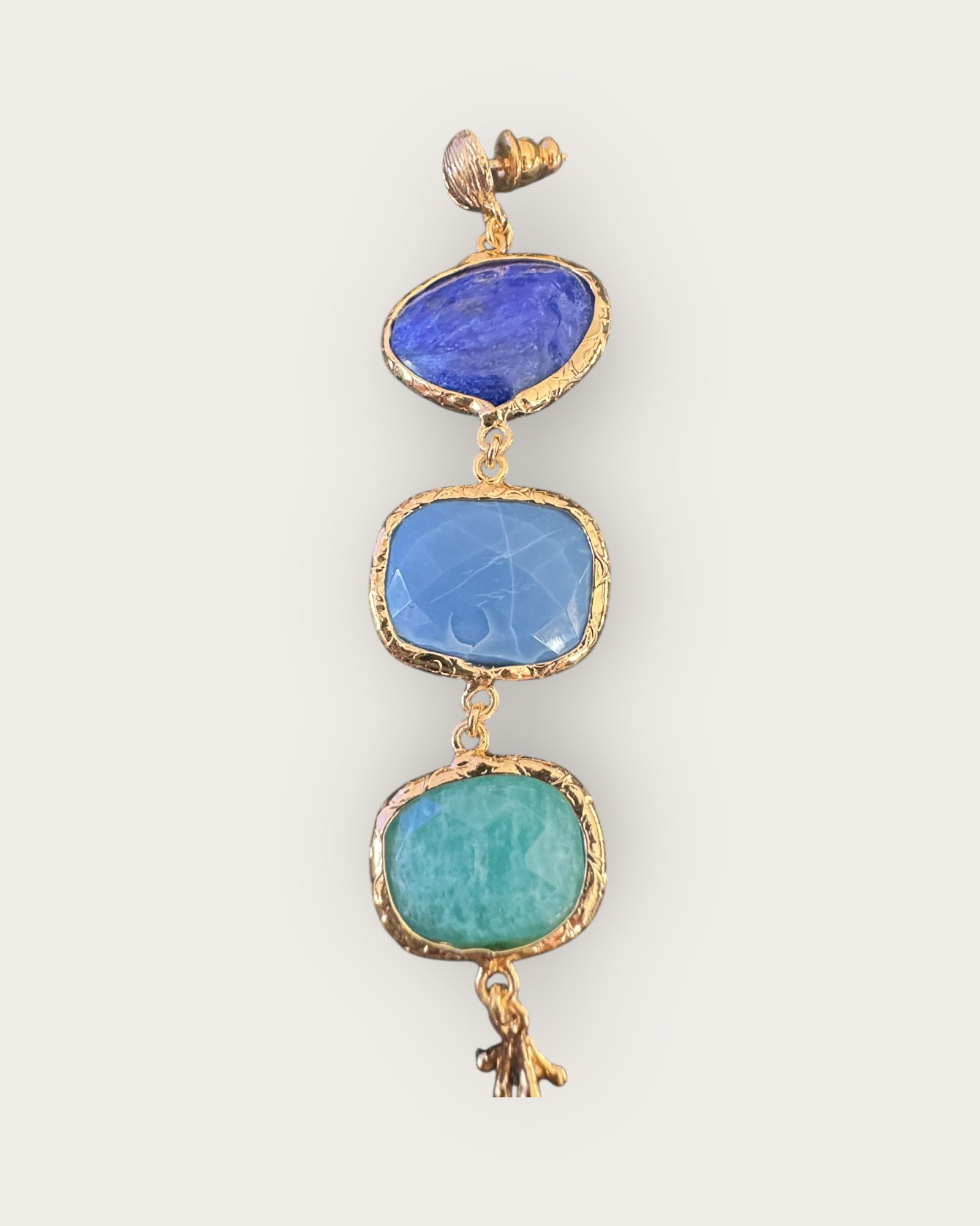 GAS BIJOUX - Boucles d'oreilles SILENE, Saphir, lapis et amazonite dorées à l'or fin