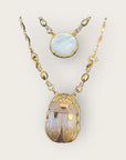 GAS BIJOUX - Collier SERTI SCAPULAIRE doré à l'or fin et scarabée beige