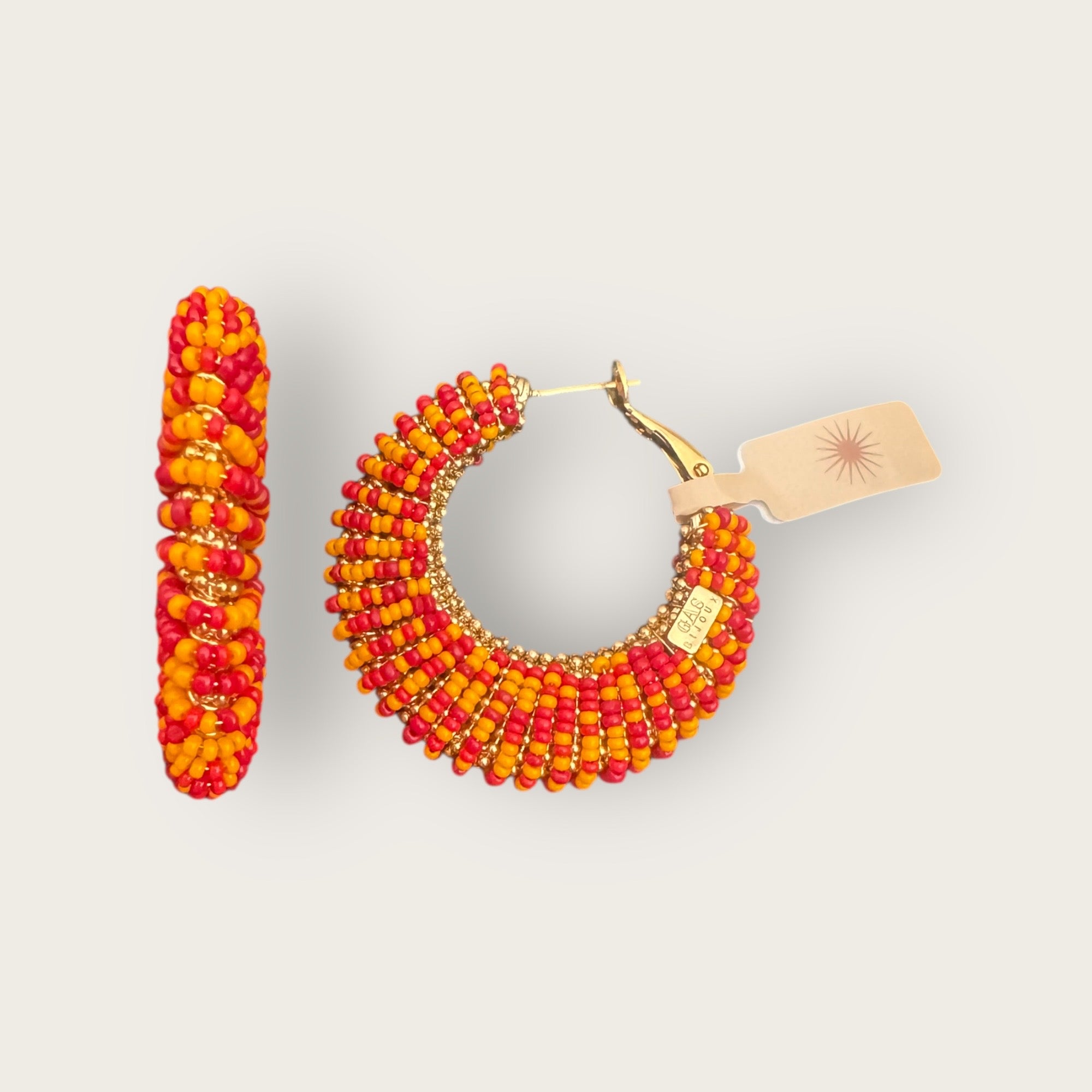 GAS BIJOUX - Boucles d’oreilles IZZIA grand modèle dorées à l’or fin - Rouge et orange