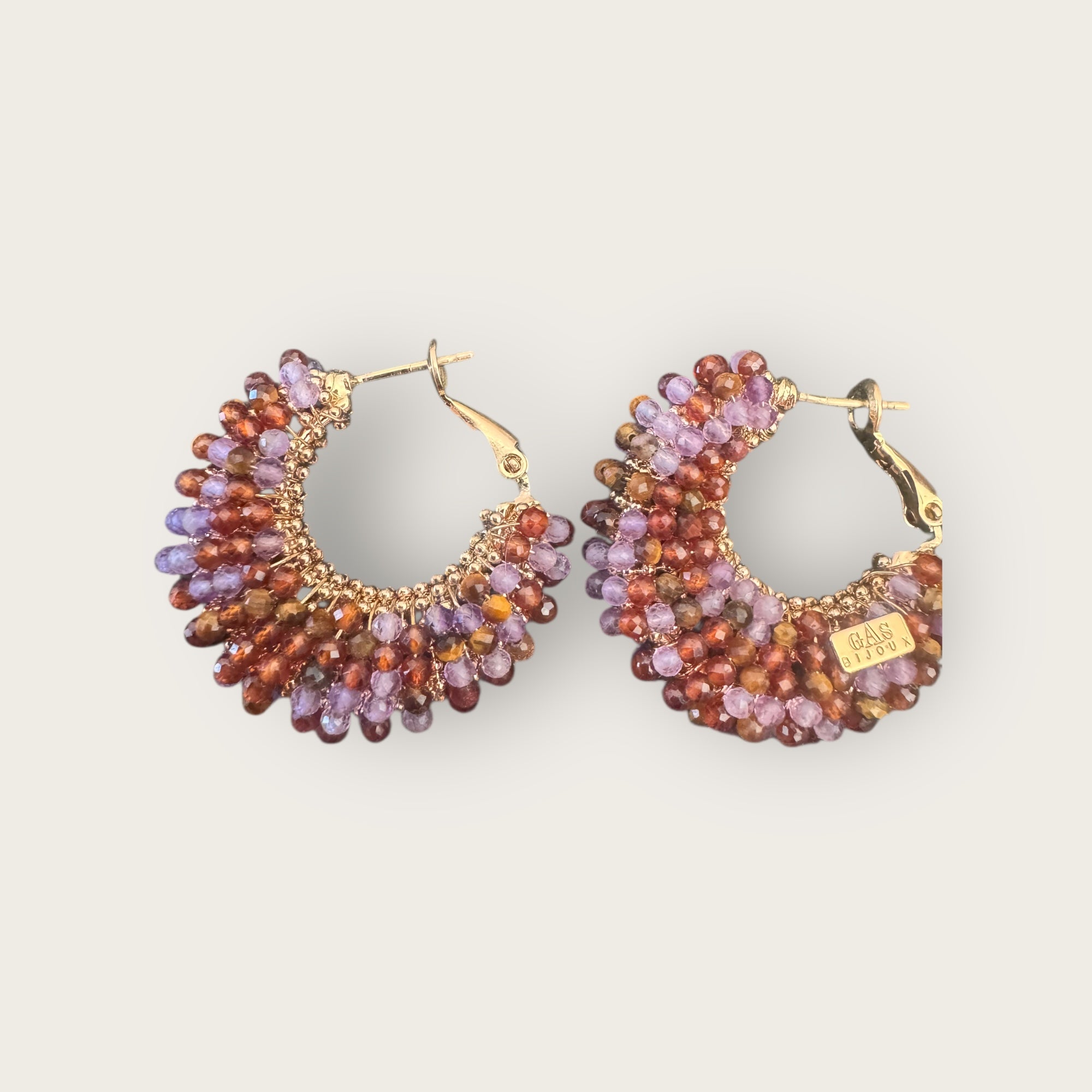 GAS BIJOUX - Boucles d’oreilles IZZIA petit modèle dorées à l’or fin - Mauve et marron