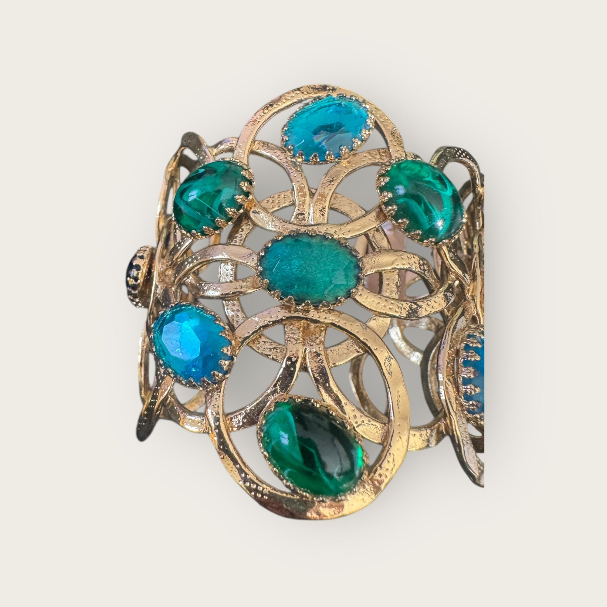 GAS BIJOUX - Manchette OLYMPIE dorée à l'or fin - Cabochons bleus et verts