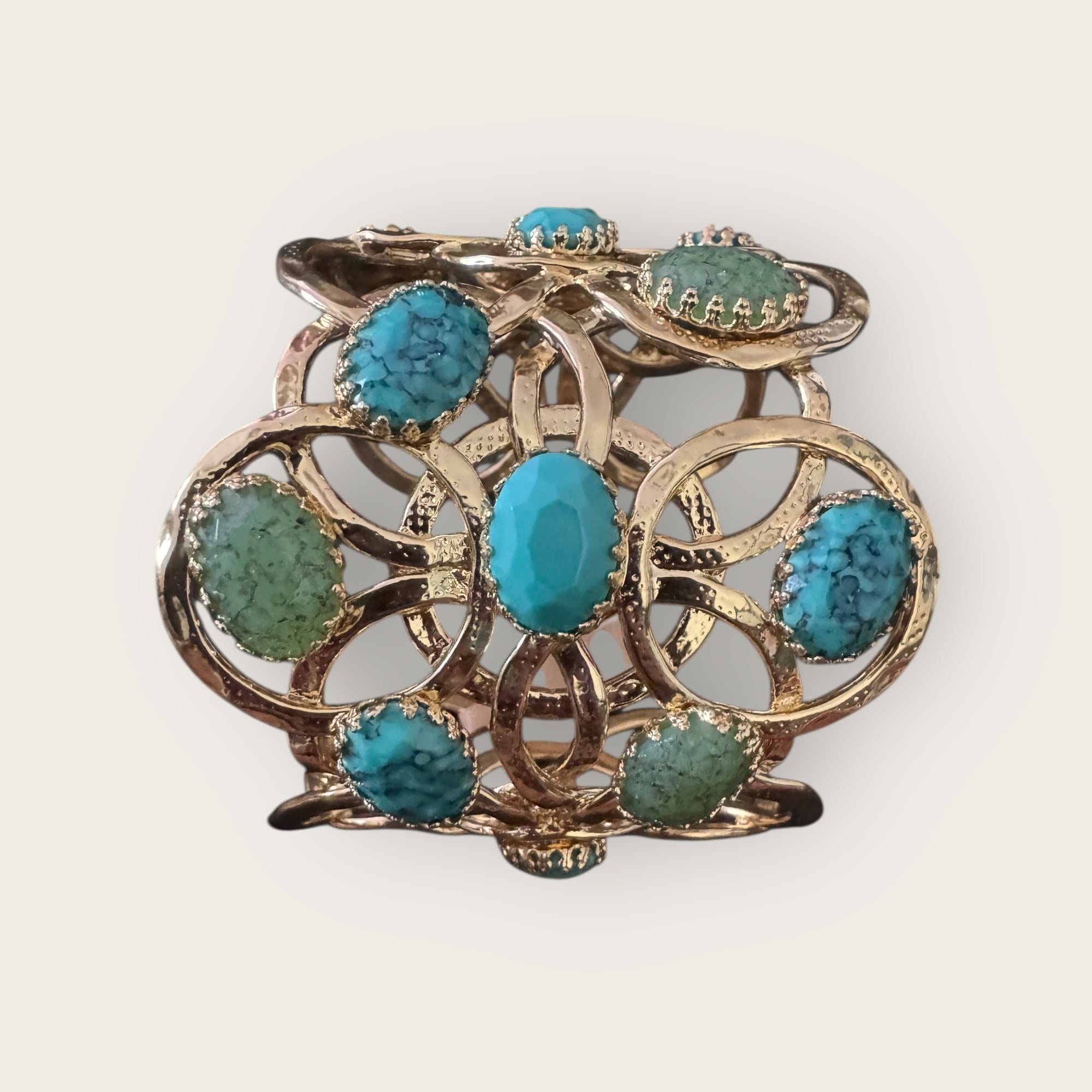 GAS BIJOUX - Manchette OLYMPIE dorée à l'or fin - Cabochons turquoise africaine, turquoise et Amazonite