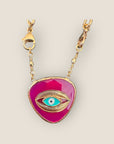 GAS BIJOUX - Collier BILLY doré à l’or fin - Cabochon quartz rose œil de nazar - RARE