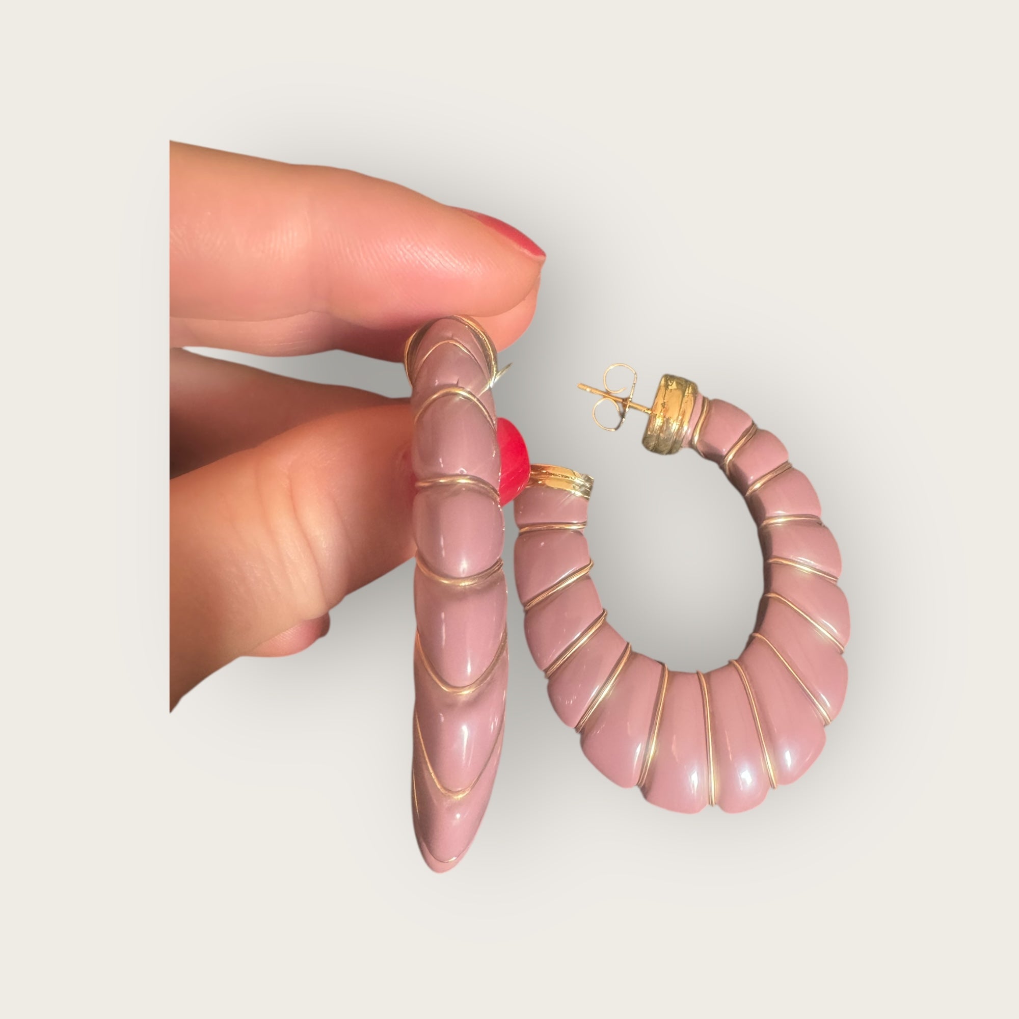 GAS BIJOUX - Boucles d'oreilles CYCADE grand modèle dorées à l'or fin - Acétate bois de rose