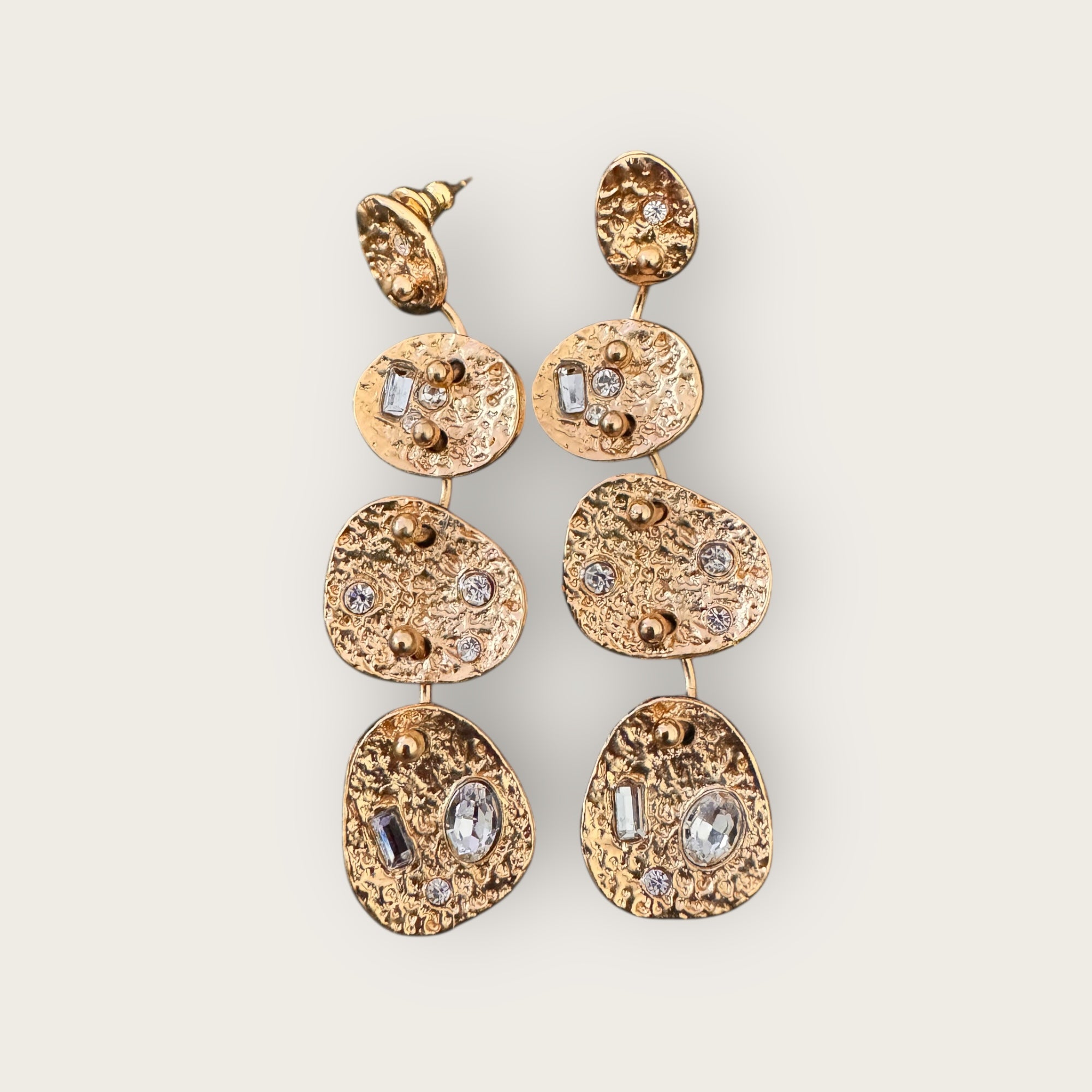 GAS BIJOUX - Boucles d'oreilles ECLIPSE 4 rangs dorées à l'or fin avec strass blancs - NOUVEAU MODÈLE