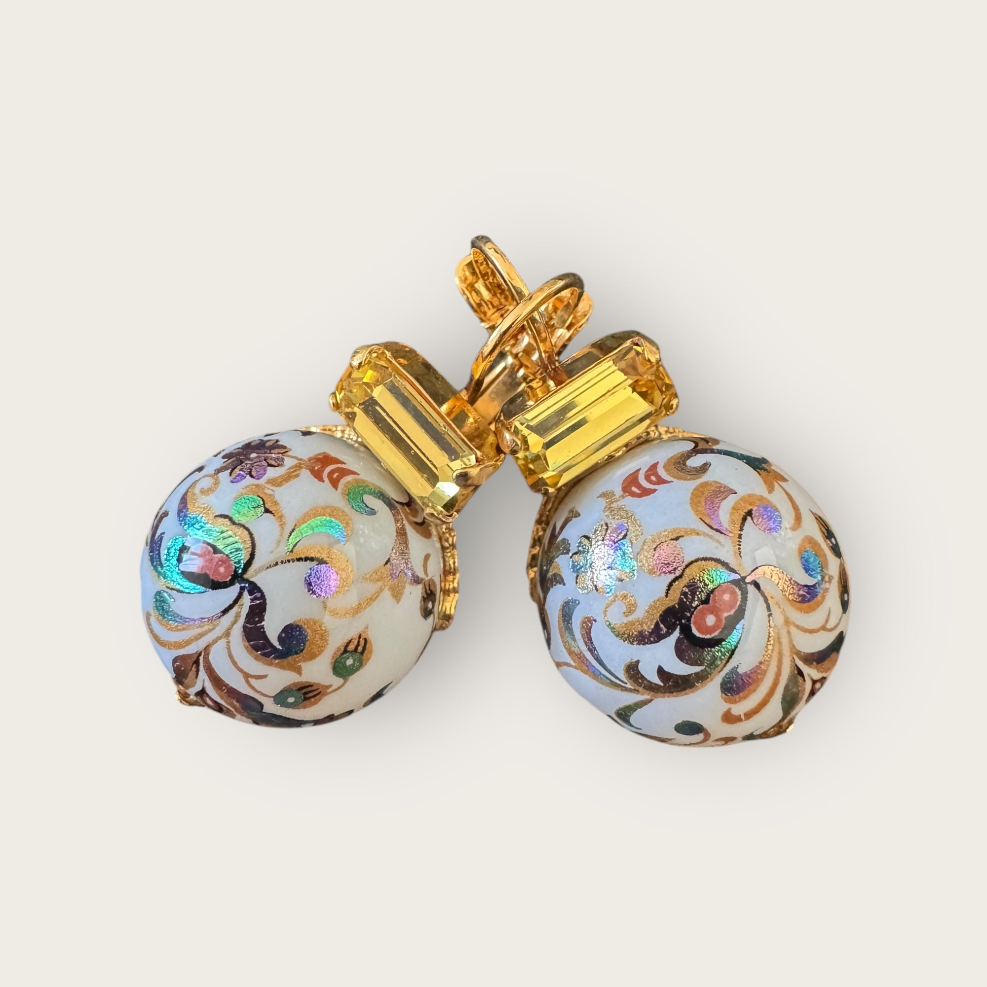 GAS BIJOUX - Boucles d'oreilles DECALCO dorées à l'or fin - Blanches et cristal jaune