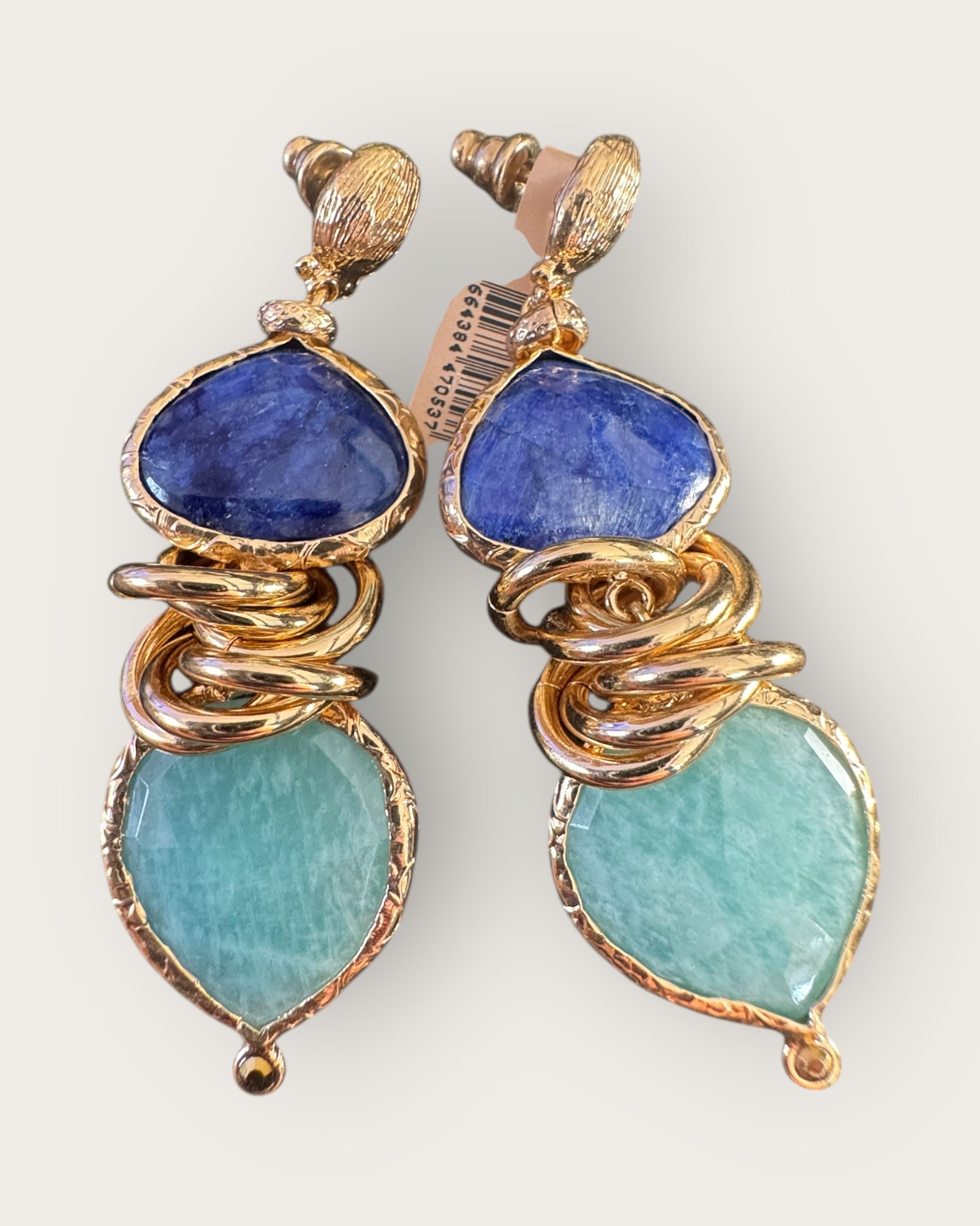 GAS BIJOUX - Boucles d'oreilles SIRENA dorées à l'or fin - Saphir et Amazonite