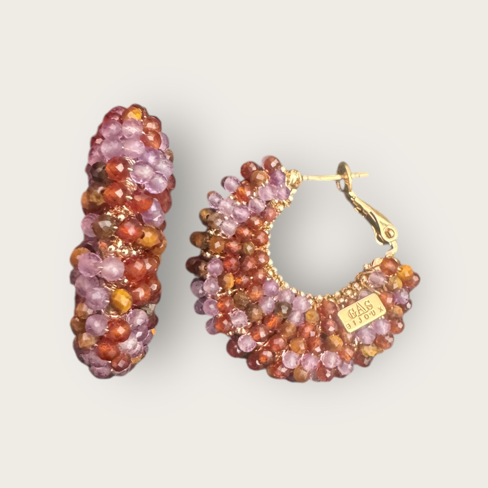 GAS BIJOUX - Boucles d’oreilles IZZIA petit modèle dorées à l’or fin - Mauve et marron