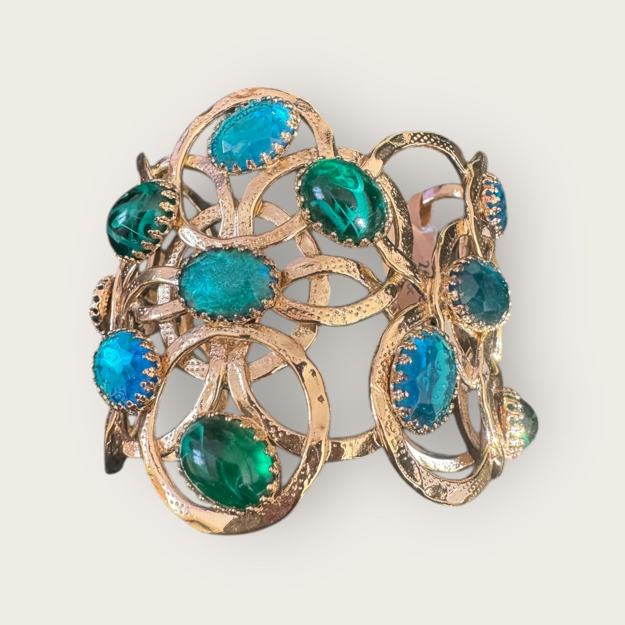 GAS BIJOUX - Manchette OLYMPIE dorée à l'or fin - Cabochons bleus et verts