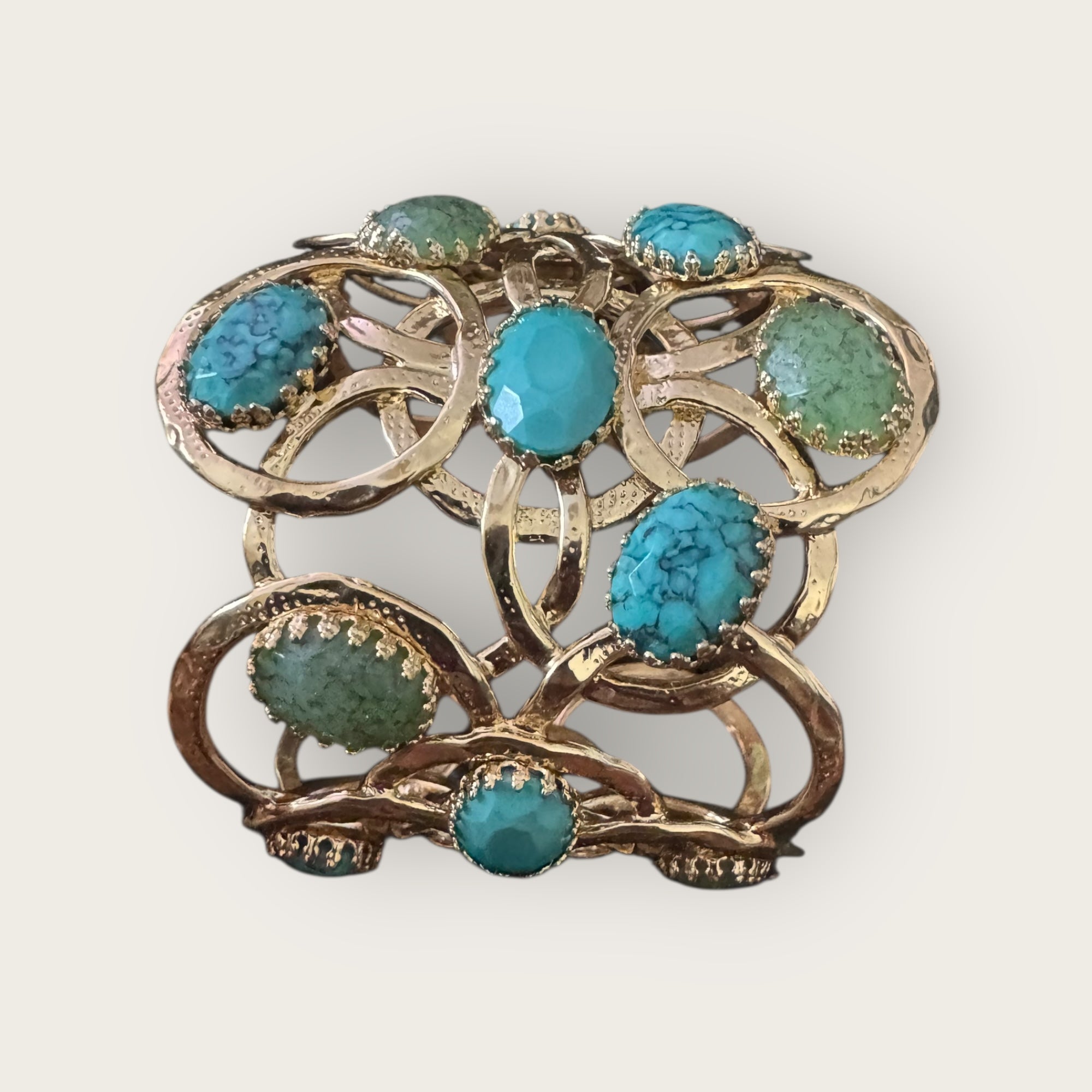 GAS BIJOUX - Manchette OLYMPIE dorée à l'or fin - Cabochons turquoise africaine, turquoise et Amazonite