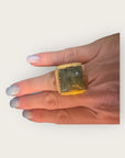 GAS BIJOUX - Bague ARTY chevalière dorée - dorée à l’or fin - Agate Verte