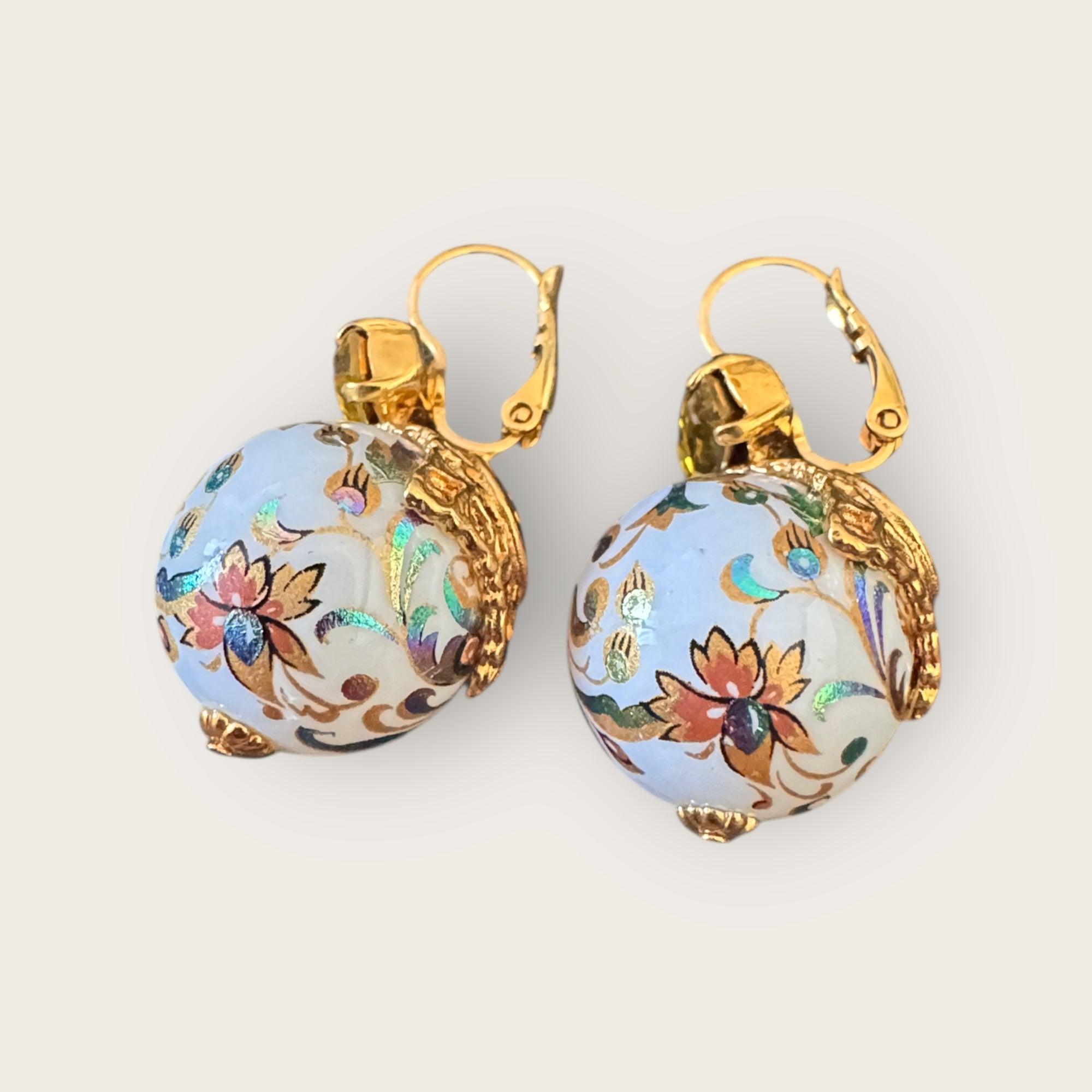 GAS BIJOUX - Boucles d'oreilles DECALCO dorées à l'or fin - Blanches et cristal jaune
