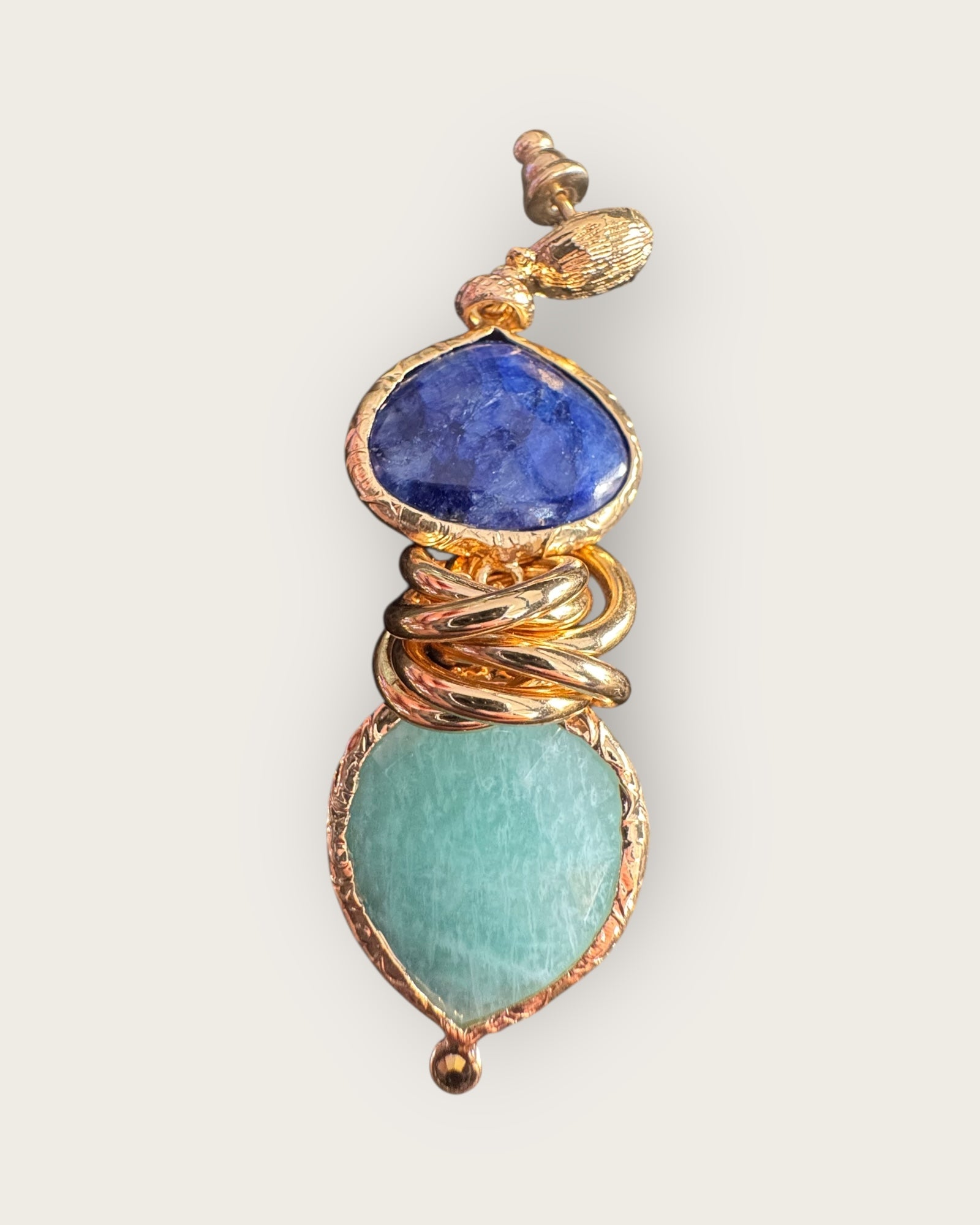 GAS BIJOUX - Boucles d'oreilles SIRENA dorées à l'or fin - Saphir et Amazonite