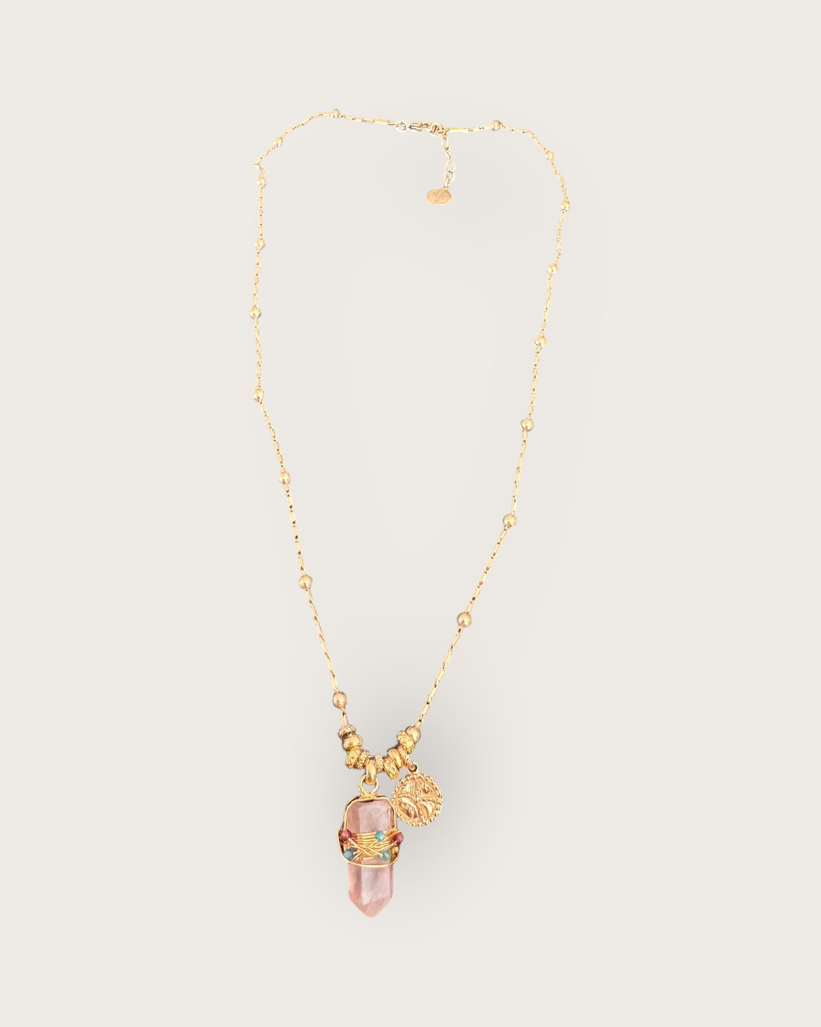 GAS BIJOUX - Collier BELLA VITA doré à l'or fin - Quartz rose