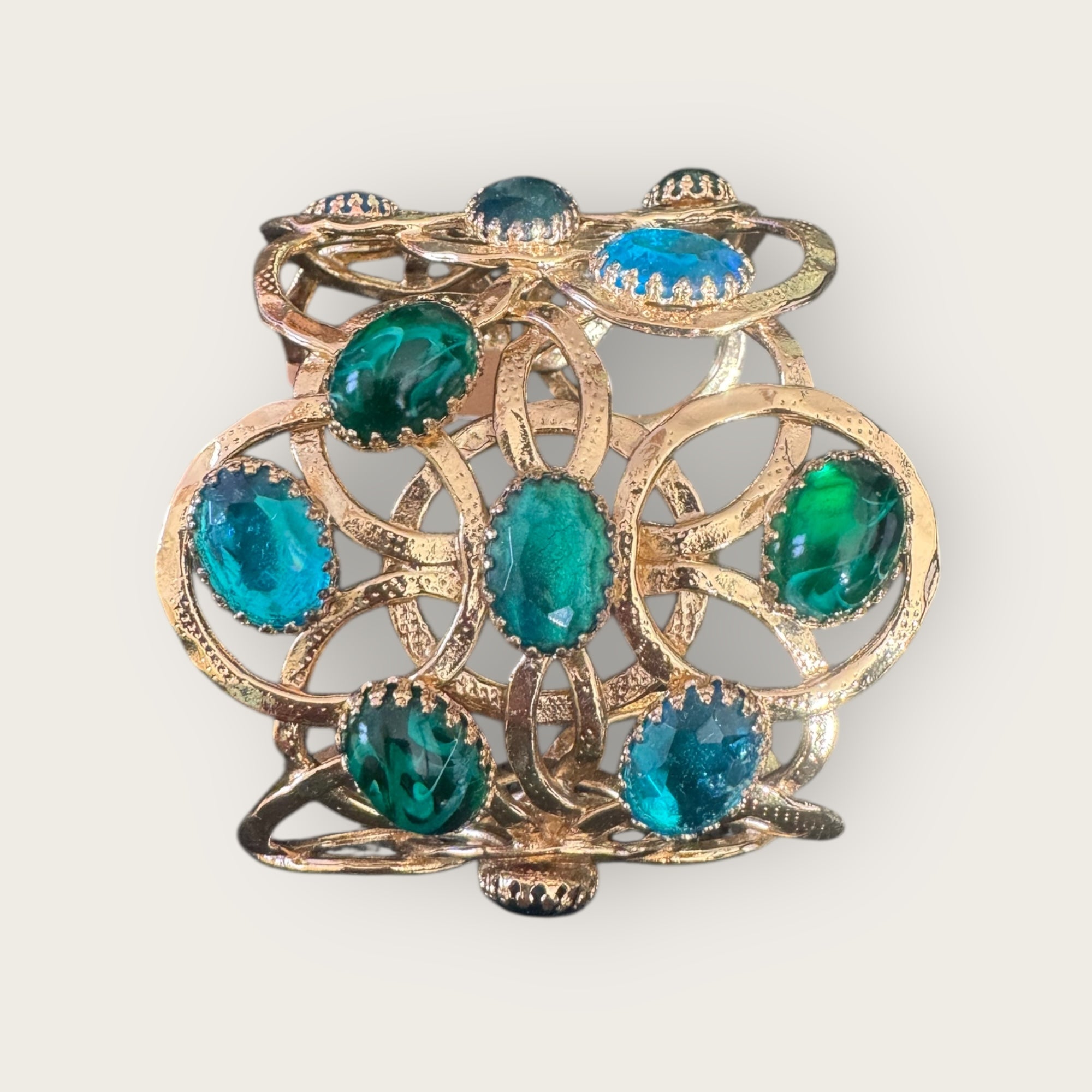 GAS BIJOUX - Manchette OLYMPIE dorée à l'or fin - Cabochons bleus et verts