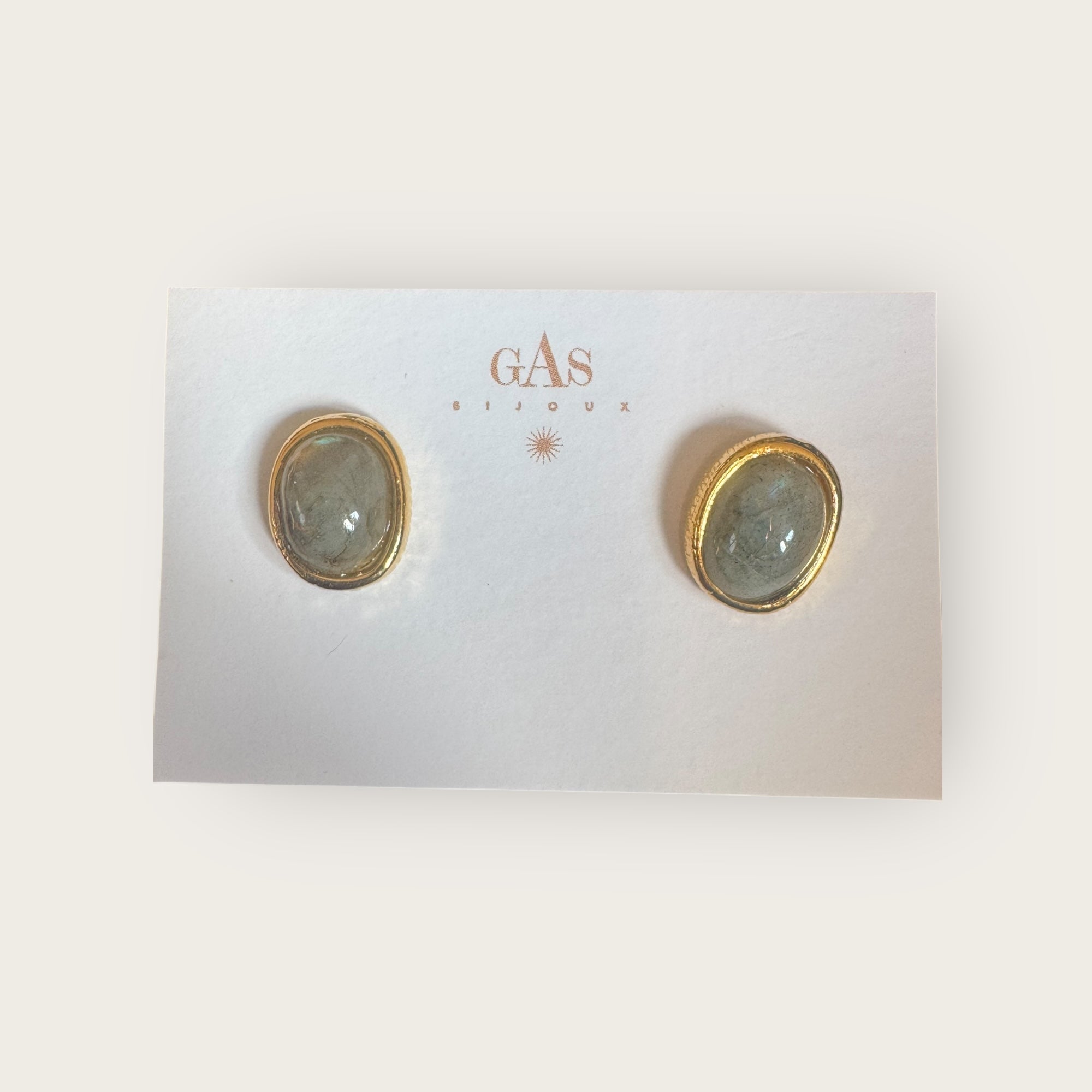 GAS BIJOUX - Boucles d'oreilles puces OVO dorées à l'or fin - Labradorite