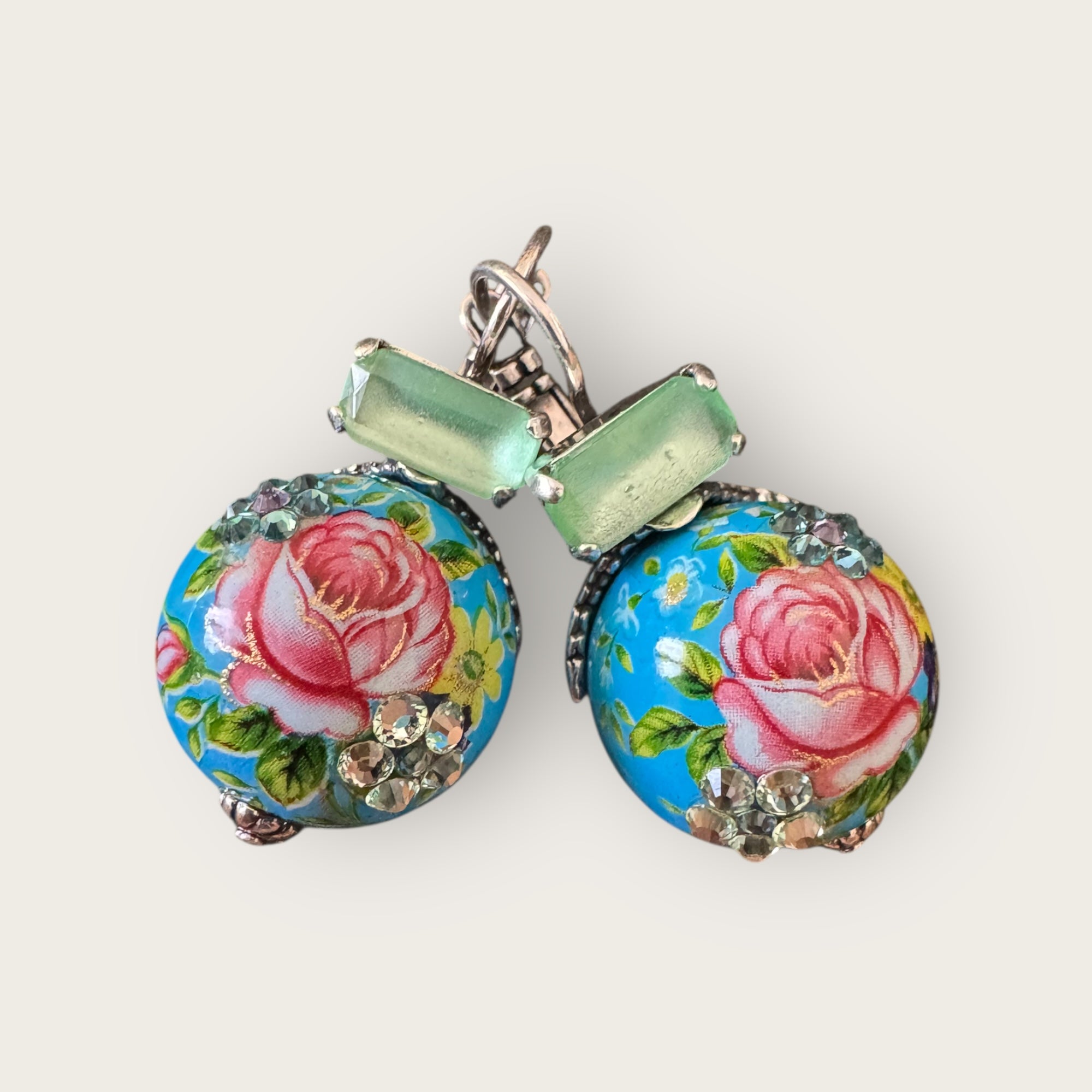 GAS BIJOUX - Boucles d'oreilles DECALCO base argentée - Turquoise et cristal vert