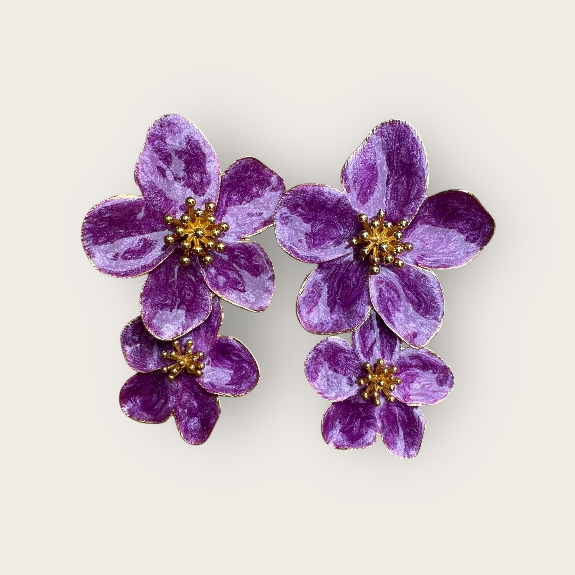 ARGELOUSE - Boucles d'oreilles HIBISCUS - Double violettes