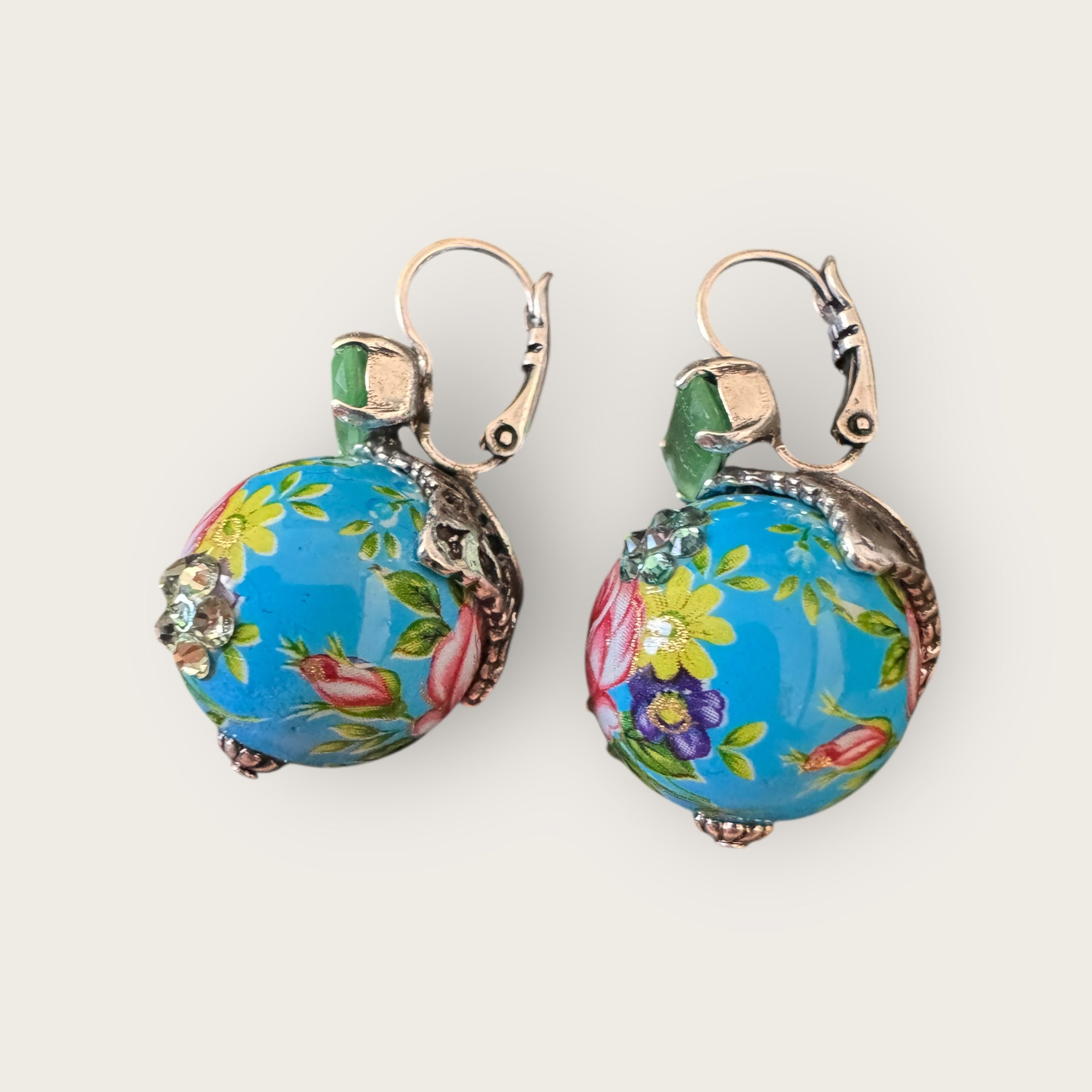 GAS BIJOUX - Boucles d'oreilles DECALCO base argentée - Turquoise et cristal vert