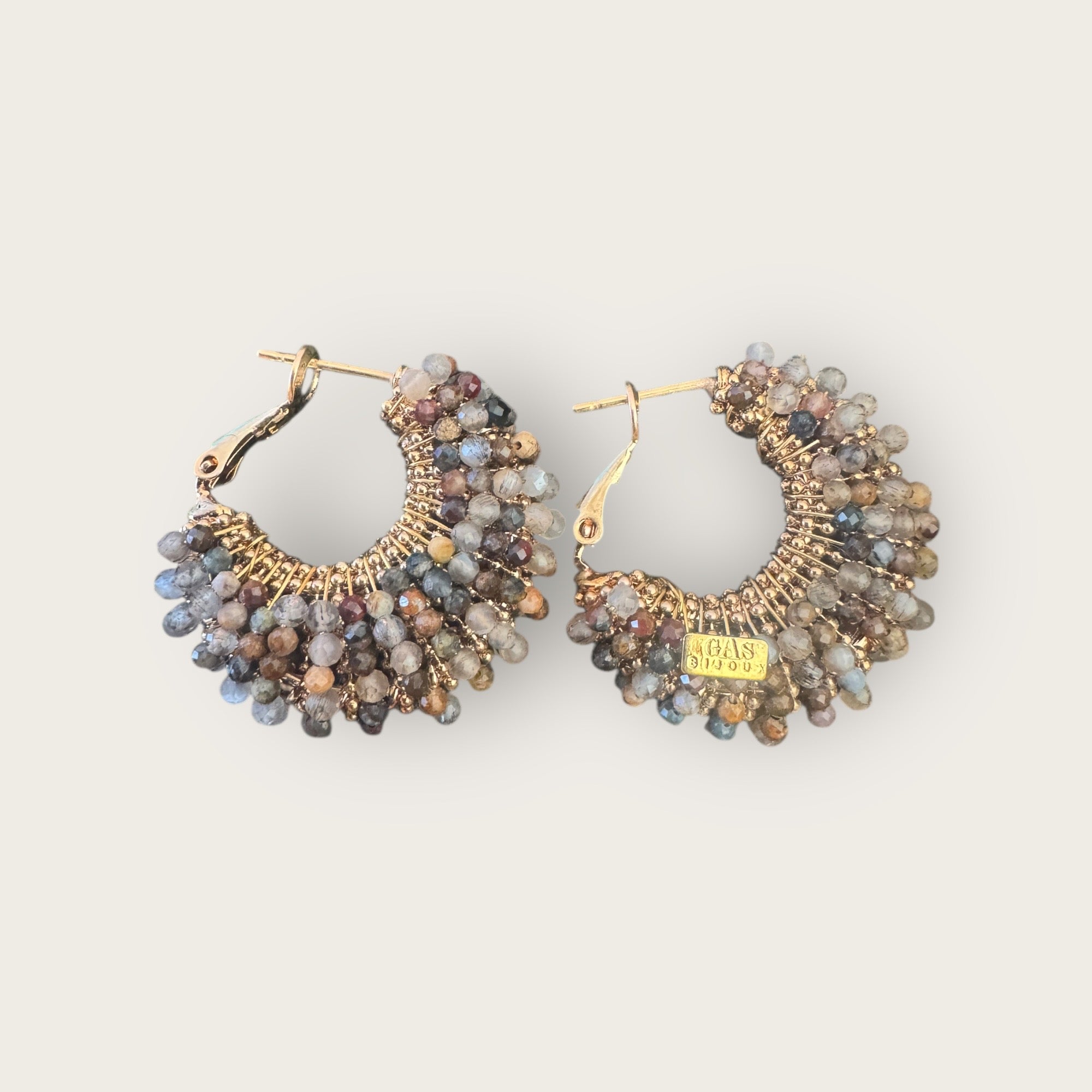 GAS BIJOUX - Boucles d’oreilles IZZIA petit modèle dorées - Mix de gris et marron