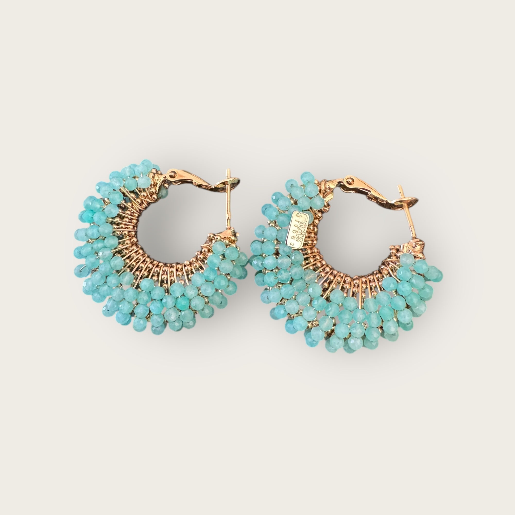 GAS BIJOUX - Boucles d'oreilles créoles IZZIA petit modèle dorées à l'or fin - Vert d'eau