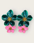 ARGELOUSE - Boucles d'oreilles HIBISCUS - Double Verte et rose